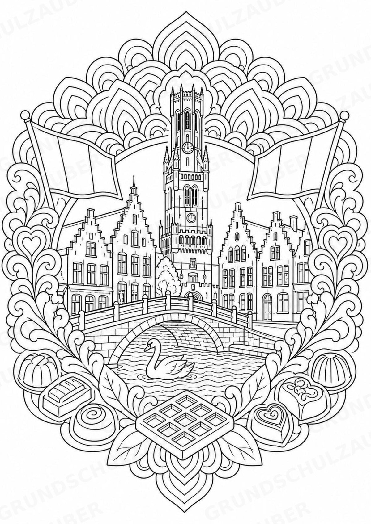 Belgien Mandalas Ausmalbilder – Länder und Kulturen – 15 Malvorlagen – Materialseite 4