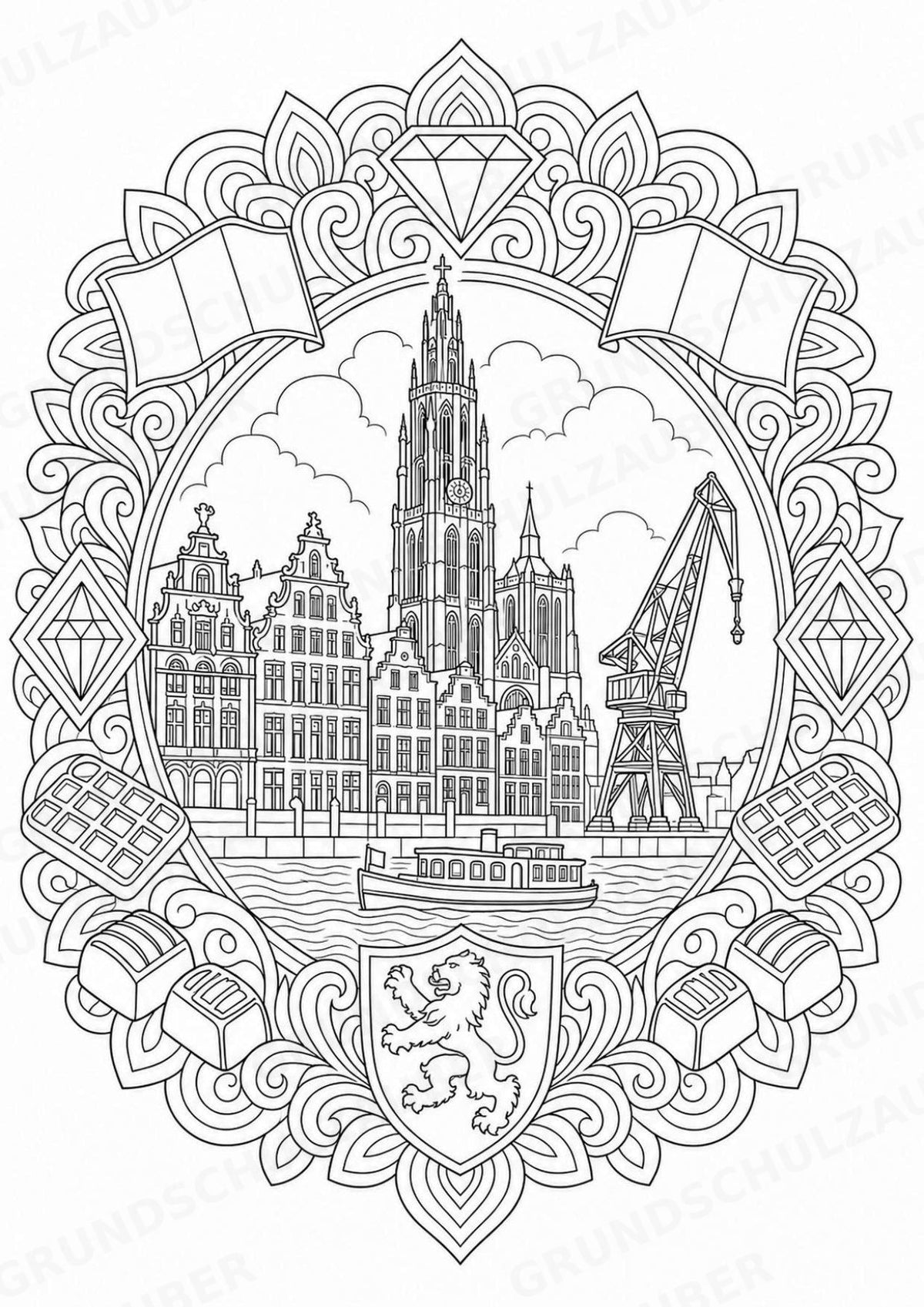 Belgien Mandalas Ausmalbilder – Länder und Kulturen – 15 Malvorlagen – Materialseite 6