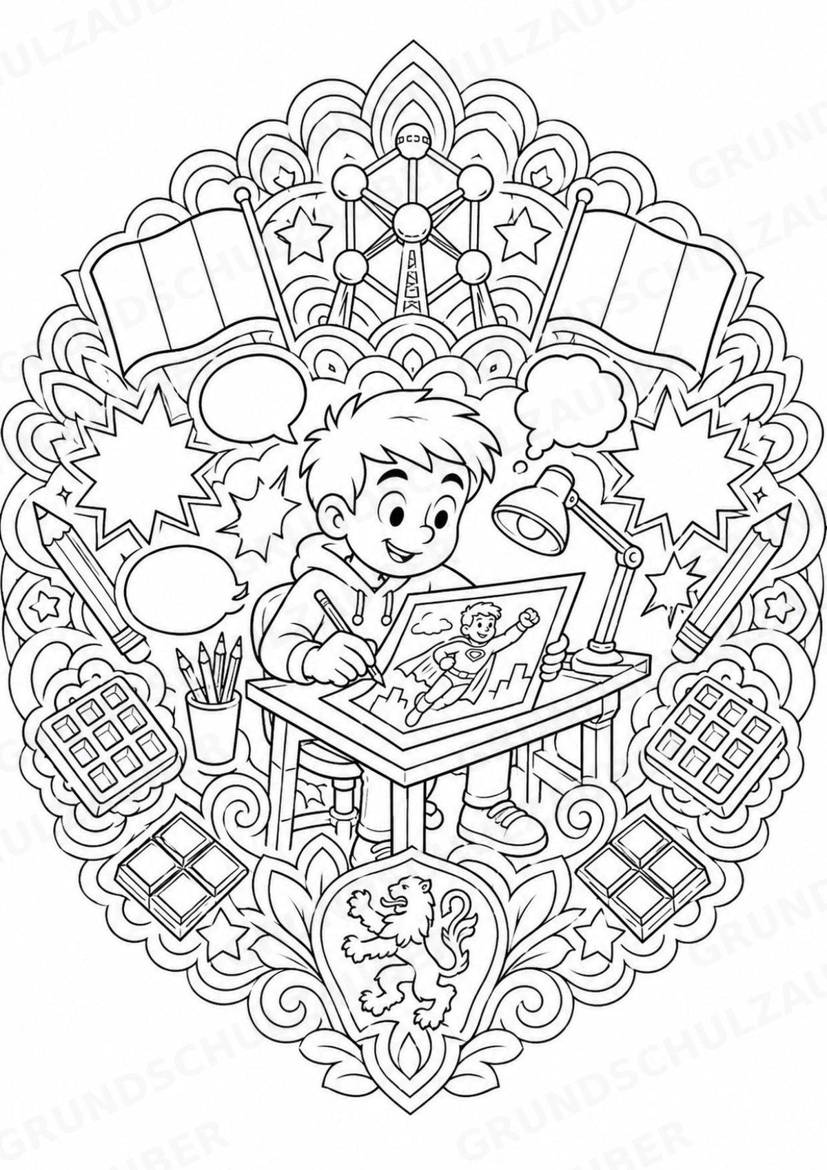 Belgien Mandalas Ausmalbilder – Länder und Kulturen – 15 Malvorlagen – Materialseite 9