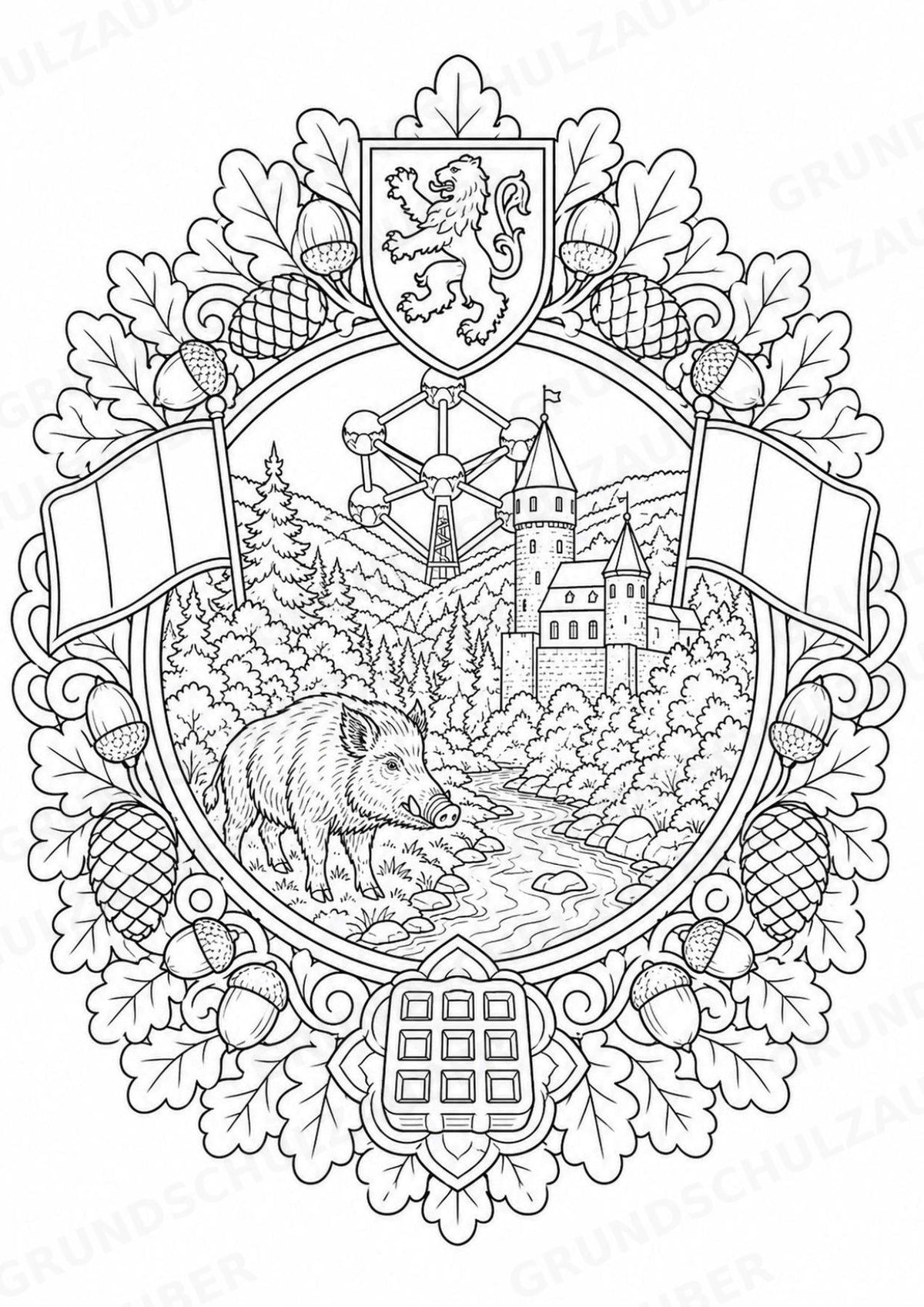 Belgien Mandalas Ausmalbilder – Länder und Kulturen – 15 Malvorlagen – Materialseite 12