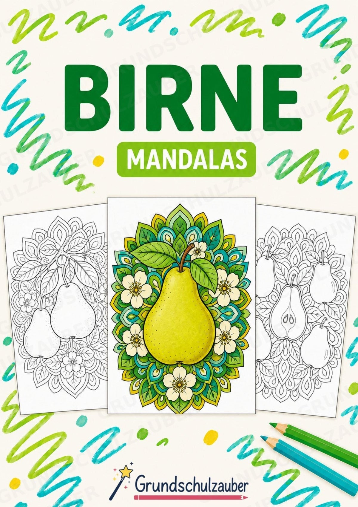 Birne Mandalas Ausmalbilder – Obst – 15 Malvorlagen – Cover