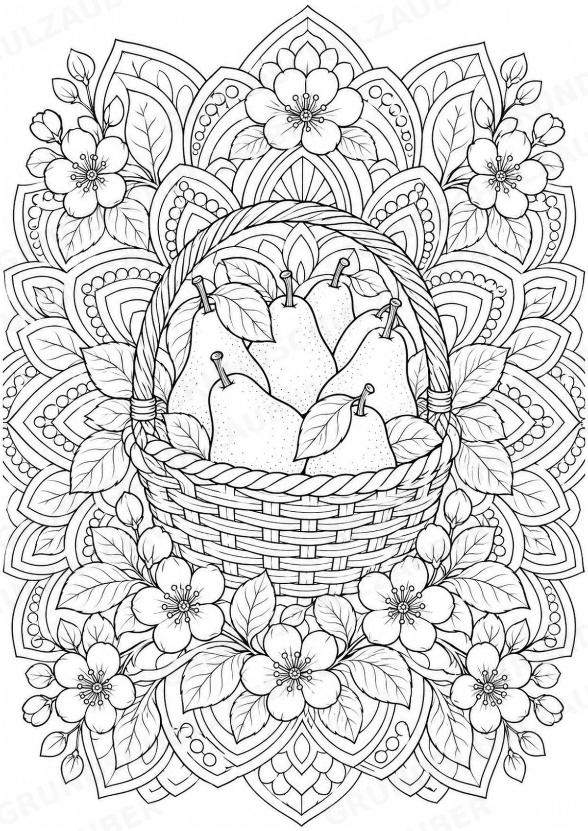 Birne Mandalas Ausmalbilder – Obst – 15 Malvorlagen – Materialseite 7
