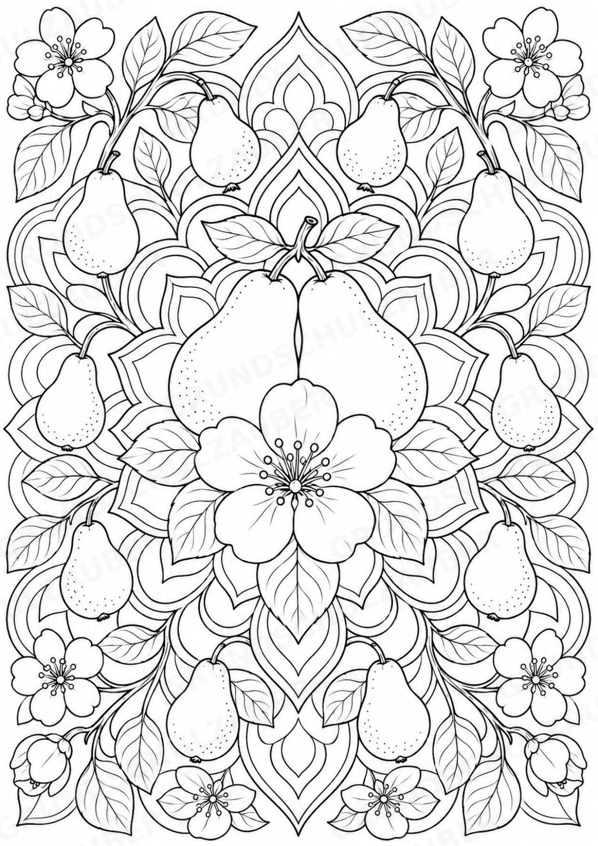 Birne Mandalas Ausmalbilder – Obst – 15 Malvorlagen – Materialseite 9