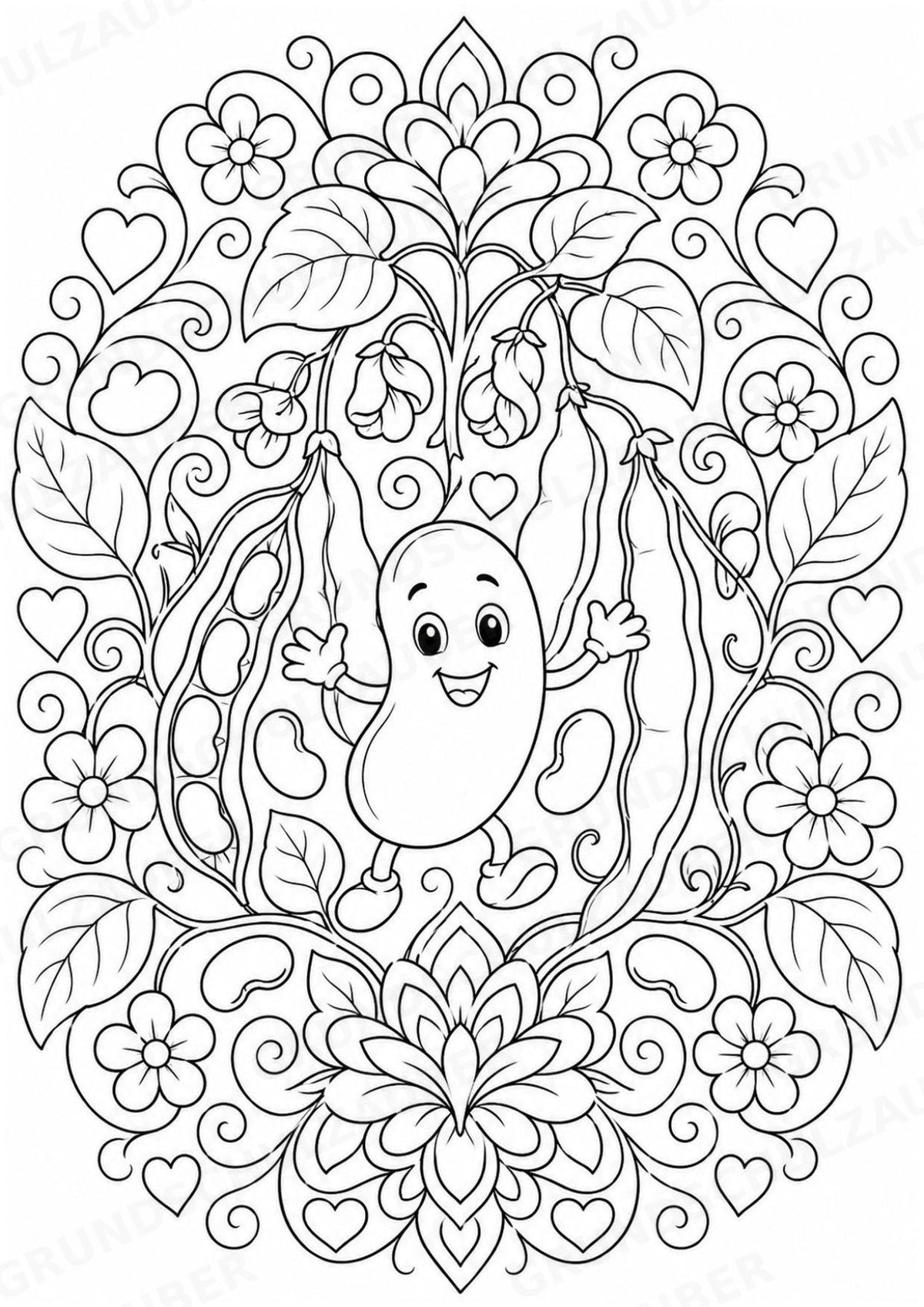 Bohnen Mandalas Ausmalbilder – Gemüse – 15 Malvorlagen – Materialseite 4