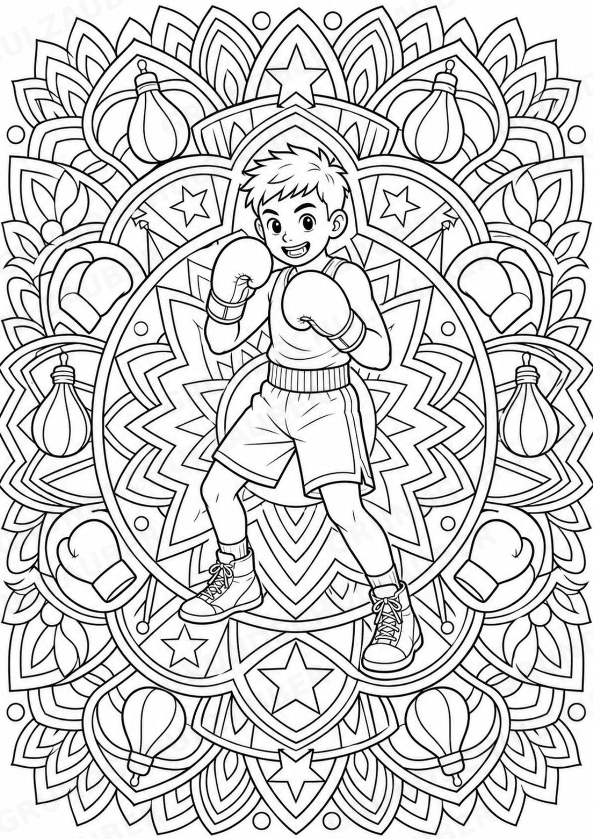 Boxen Mandalas Ausmalbilder – Sport – 15 Malvorlagen – Materialseite 2