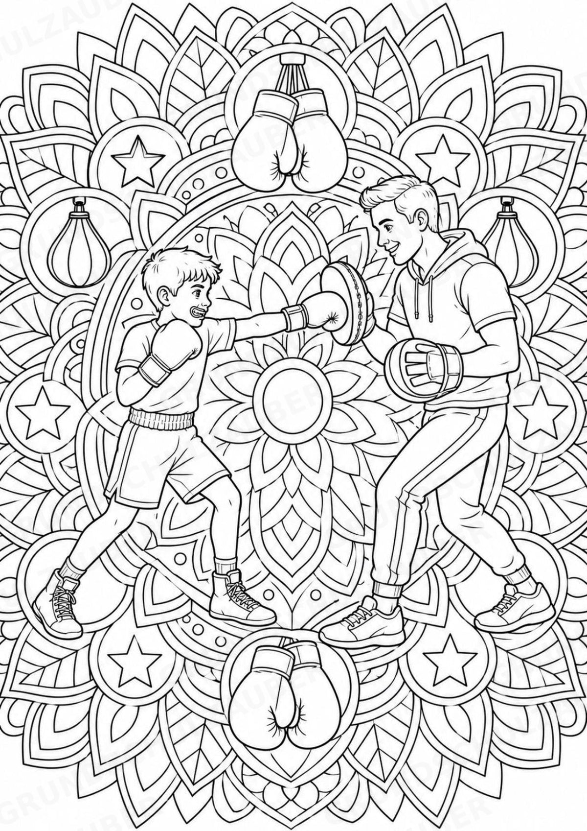 Boxen Mandalas Ausmalbilder – Sport – 15 Malvorlagen – Materialseite 4