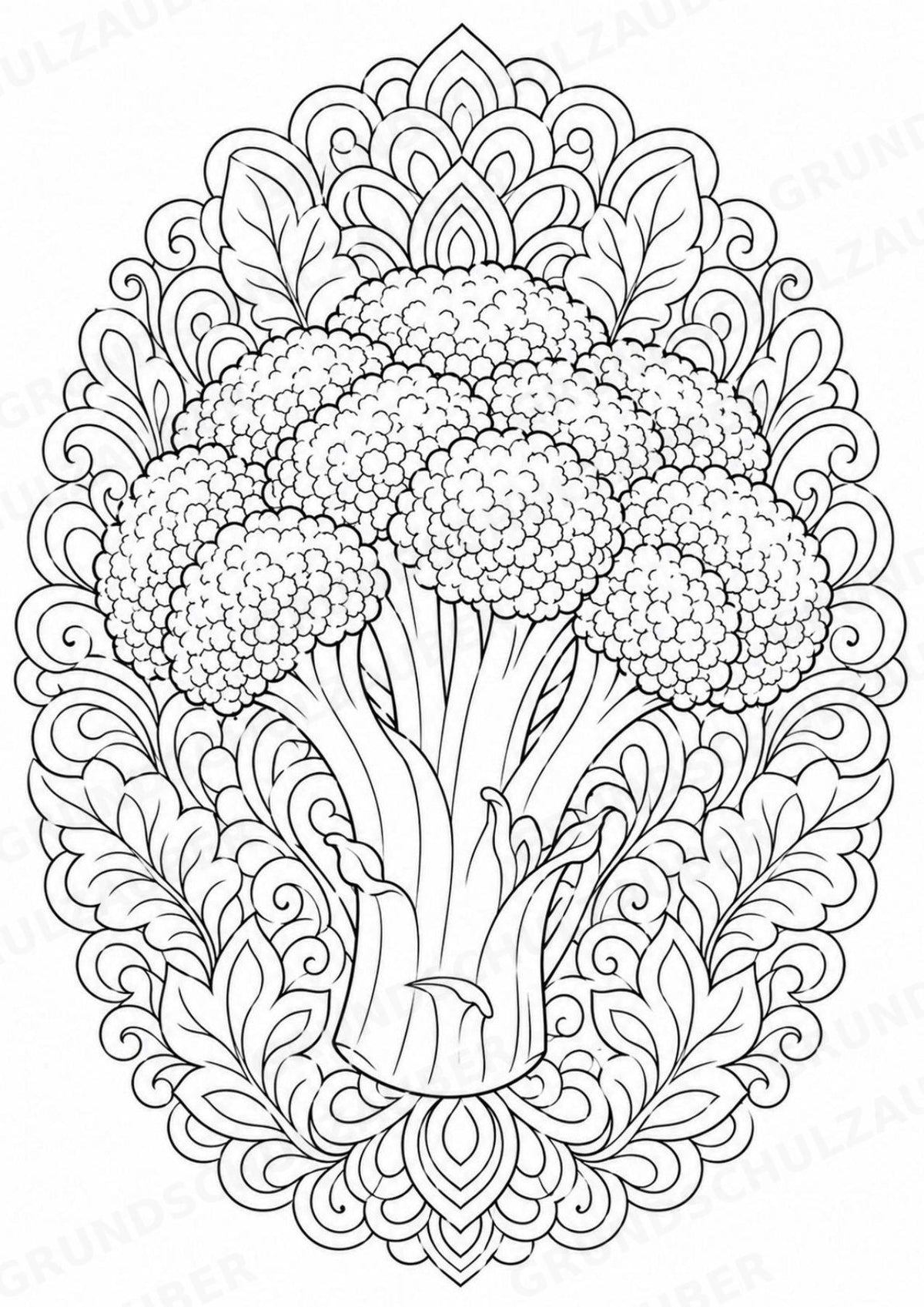 Brokkoli Mandalas Ausmalbilder – Gemüse – 15 Malvorlagen – Materialseite 2