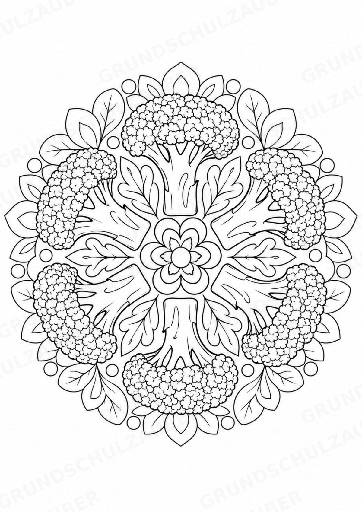 Brokkoli Mandalas Ausmalbilder – Gemüse – 15 Malvorlagen – Materialseite 7