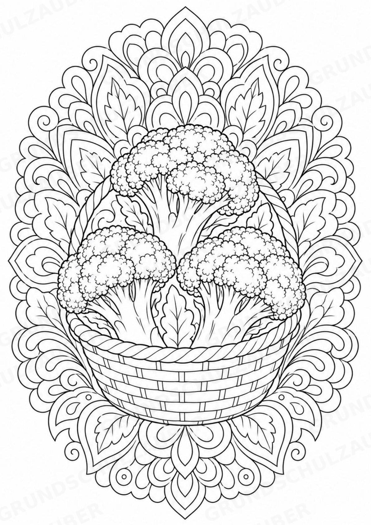 Brokkoli Mandalas Ausmalbilder – Gemüse – 15 Malvorlagen – Materialseite 8
