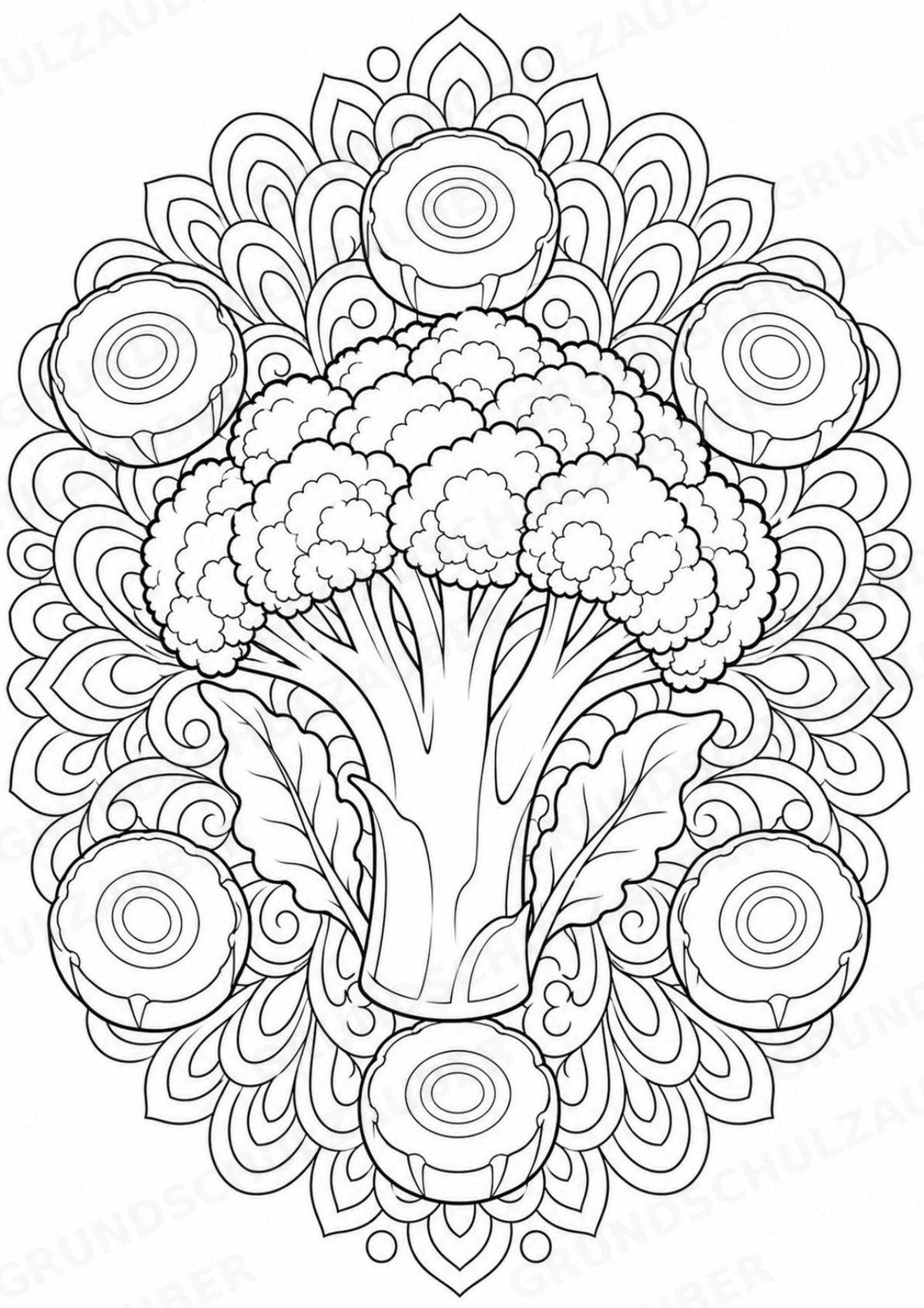Brokkoli Mandalas Ausmalbilder – Gemüse – 15 Malvorlagen – Materialseite 9