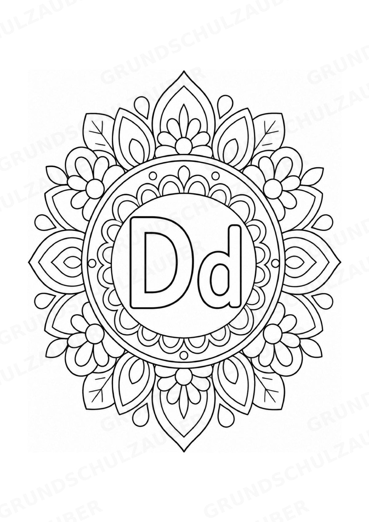 Buchstaben von A Z Mandalas Ausmalbilder – Buchstabeneinführung – 15 Malvorlagen – Materialseite 6