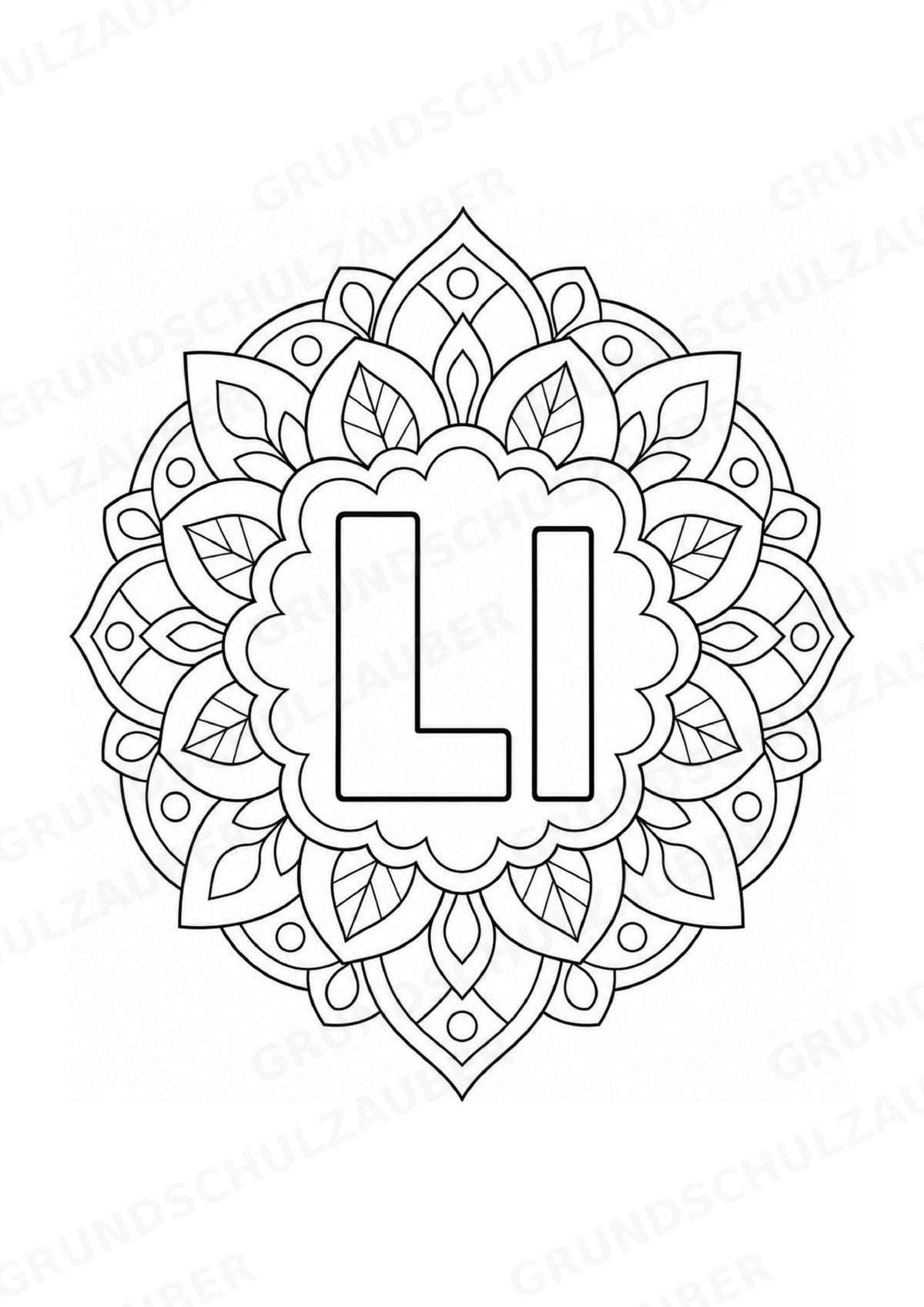Buchstaben von A Z Mandalas Ausmalbilder – Buchstabeneinführung – 15 Malvorlagen – Materialseite 14