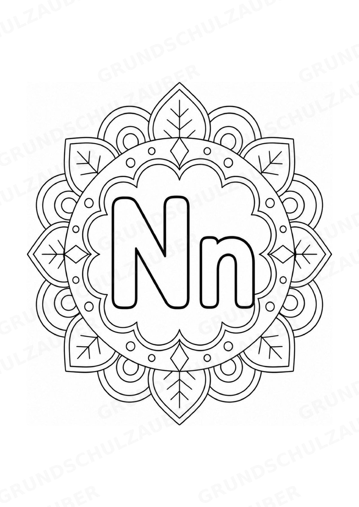 Buchstaben von A Z Mandalas Ausmalbilder – Buchstabeneinführung – 15 Malvorlagen – Materialseite 16
