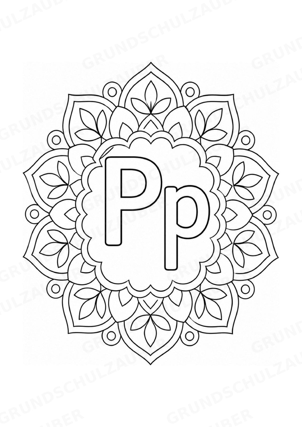 Buchstaben von A Z Mandalas Ausmalbilder – Buchstabeneinführung – 15 Malvorlagen – Materialseite 18