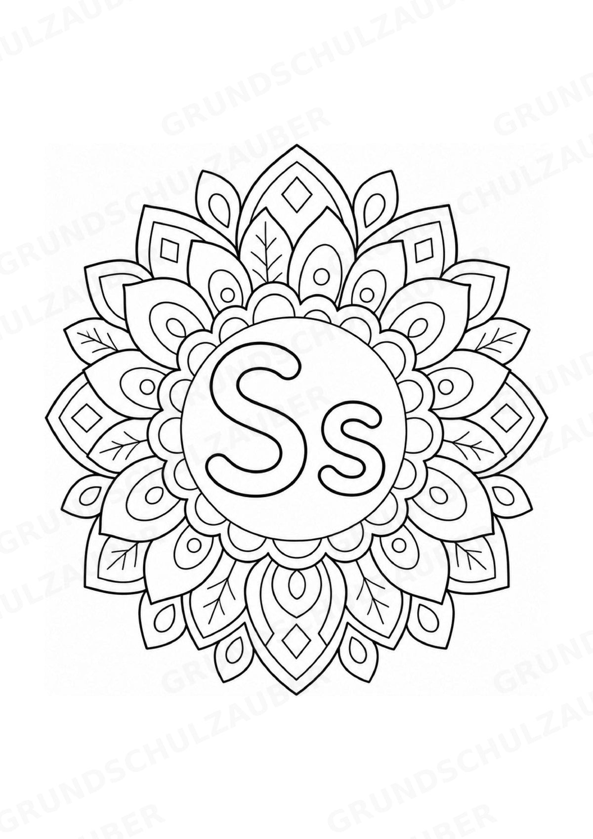 Buchstaben von A Z Mandalas Ausmalbilder – Buchstabeneinführung – 15 Malvorlagen – Materialseite 21