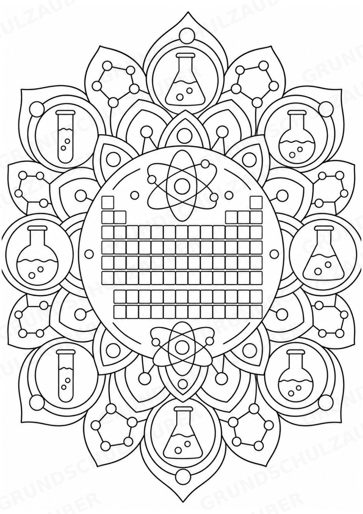 Chemie Mandalas Ausmalbilder – Fach – 15 Malvorlagen – Materialseite 12
