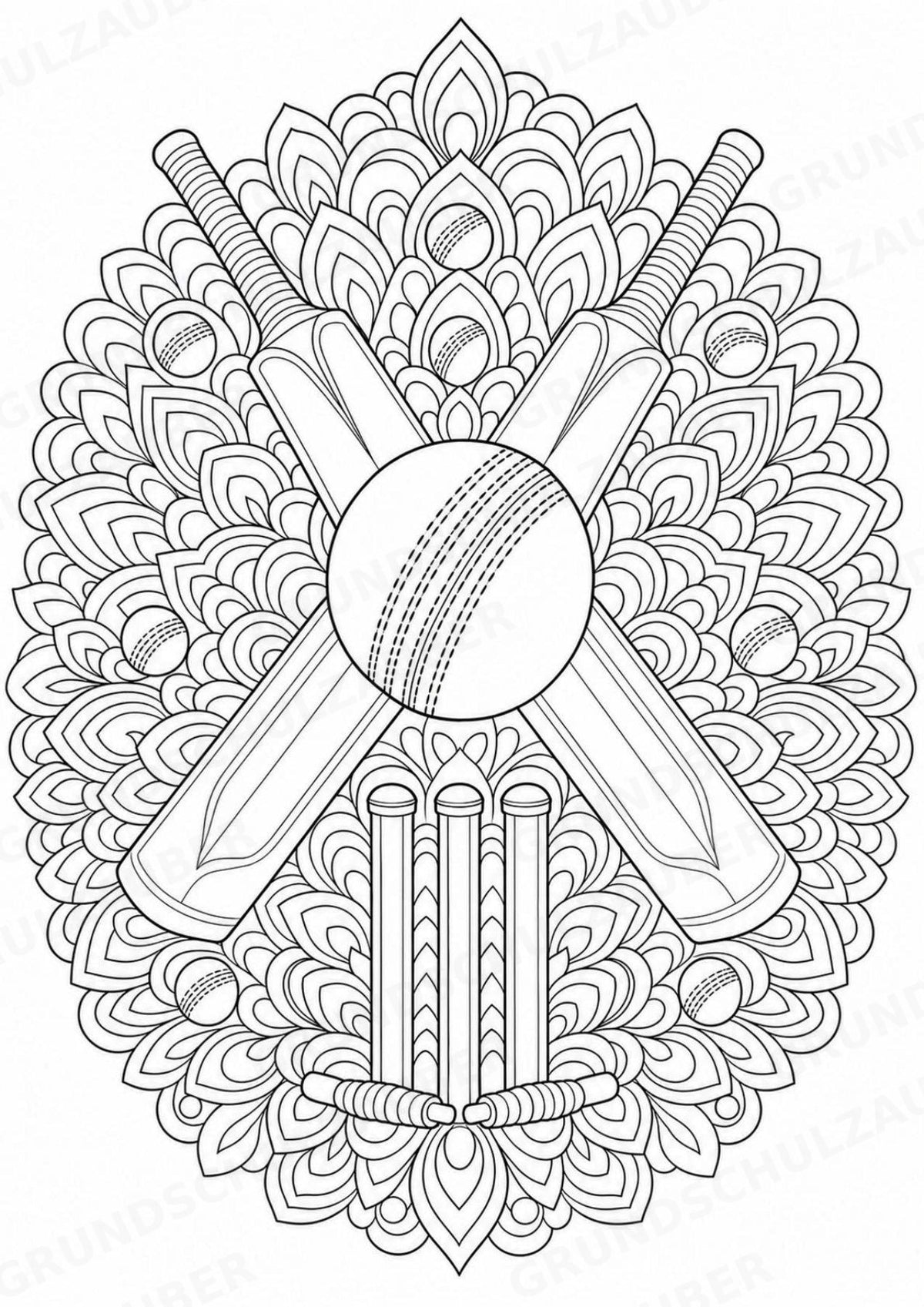 Cricket Mandalas Ausmalbilder – Sport – 15 Malvorlagen – Materialseite 2