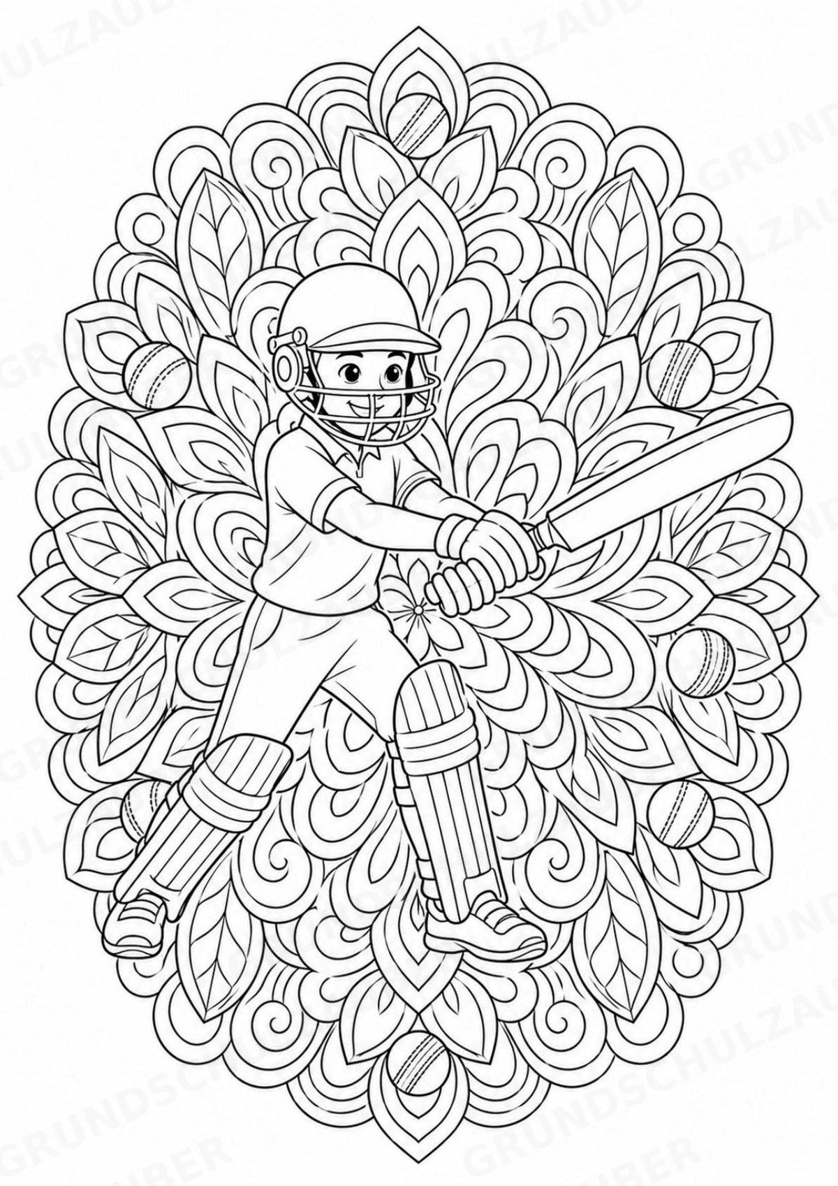 Cricket Mandalas Ausmalbilder – Sport – 15 Malvorlagen – Materialseite 3
