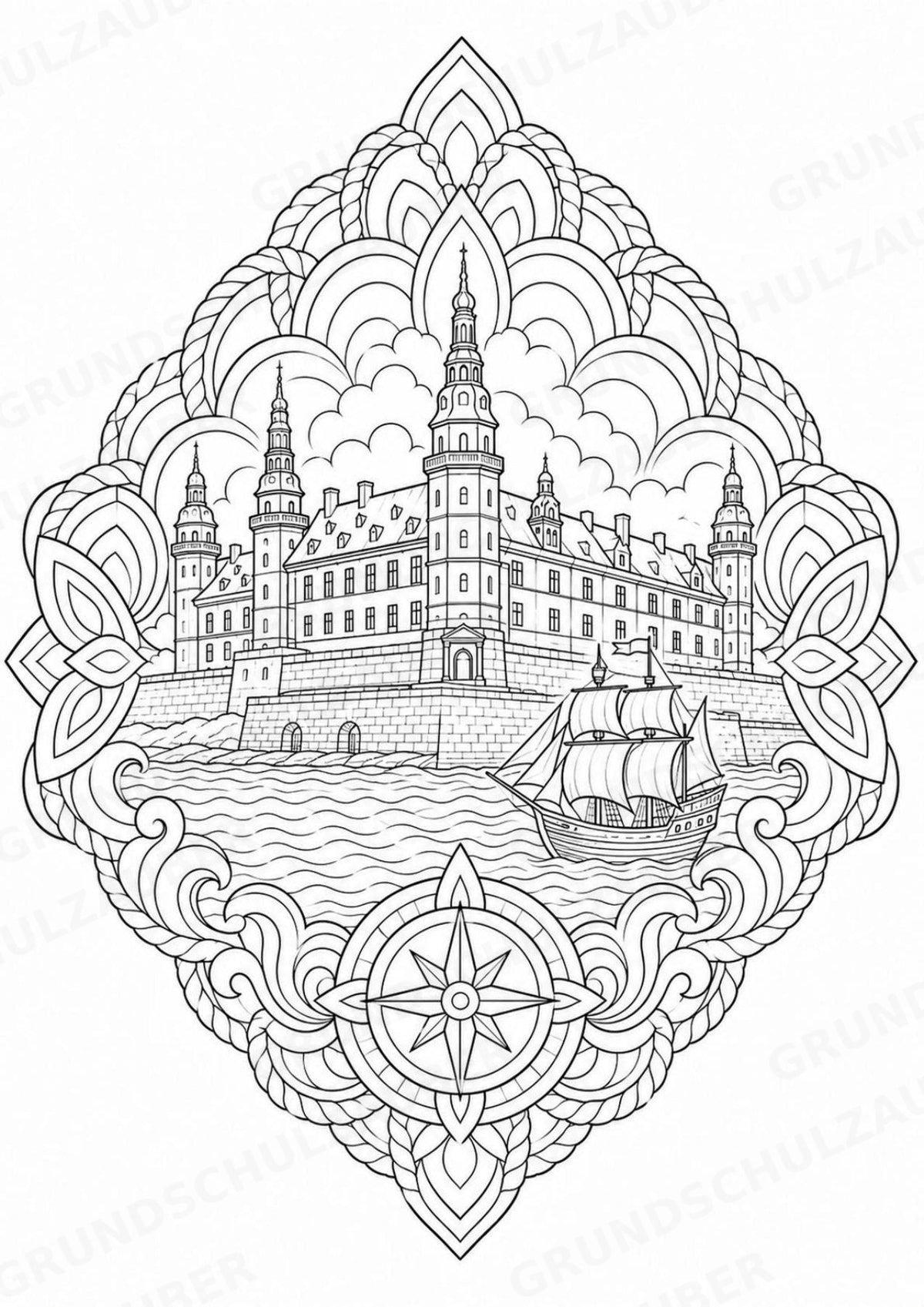 Dänemark Mandalas Ausmalbilder – Länder und Kulturen – 15 Malvorlagen – Materialseite 6