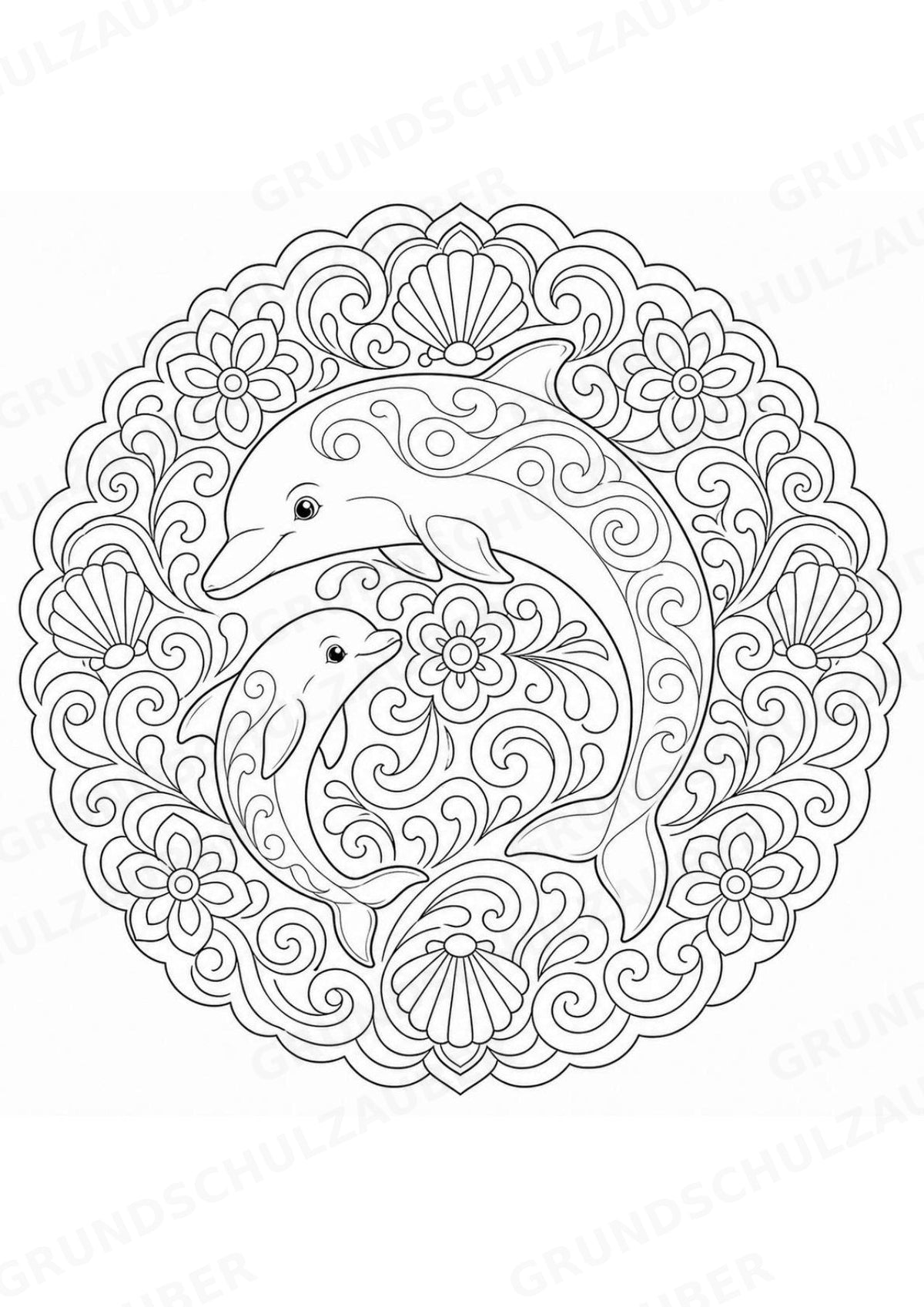 Delfin Mandalas Ausmalbilder – Tiere – 15 Malvorlagen – Materialseite 5