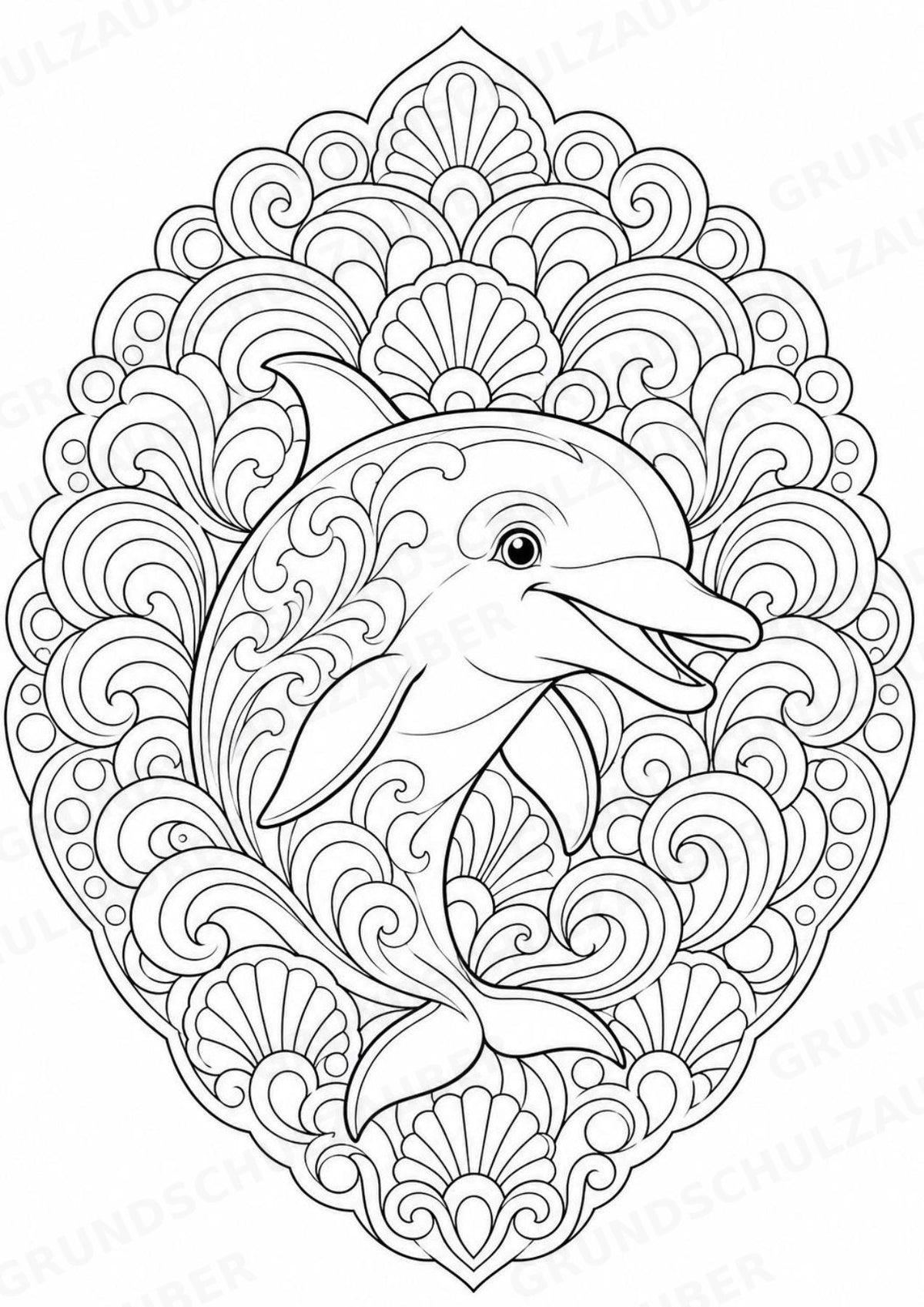 Delfin Mandalas Ausmalbilder – Tiere – 15 Malvorlagen – Materialseite 7