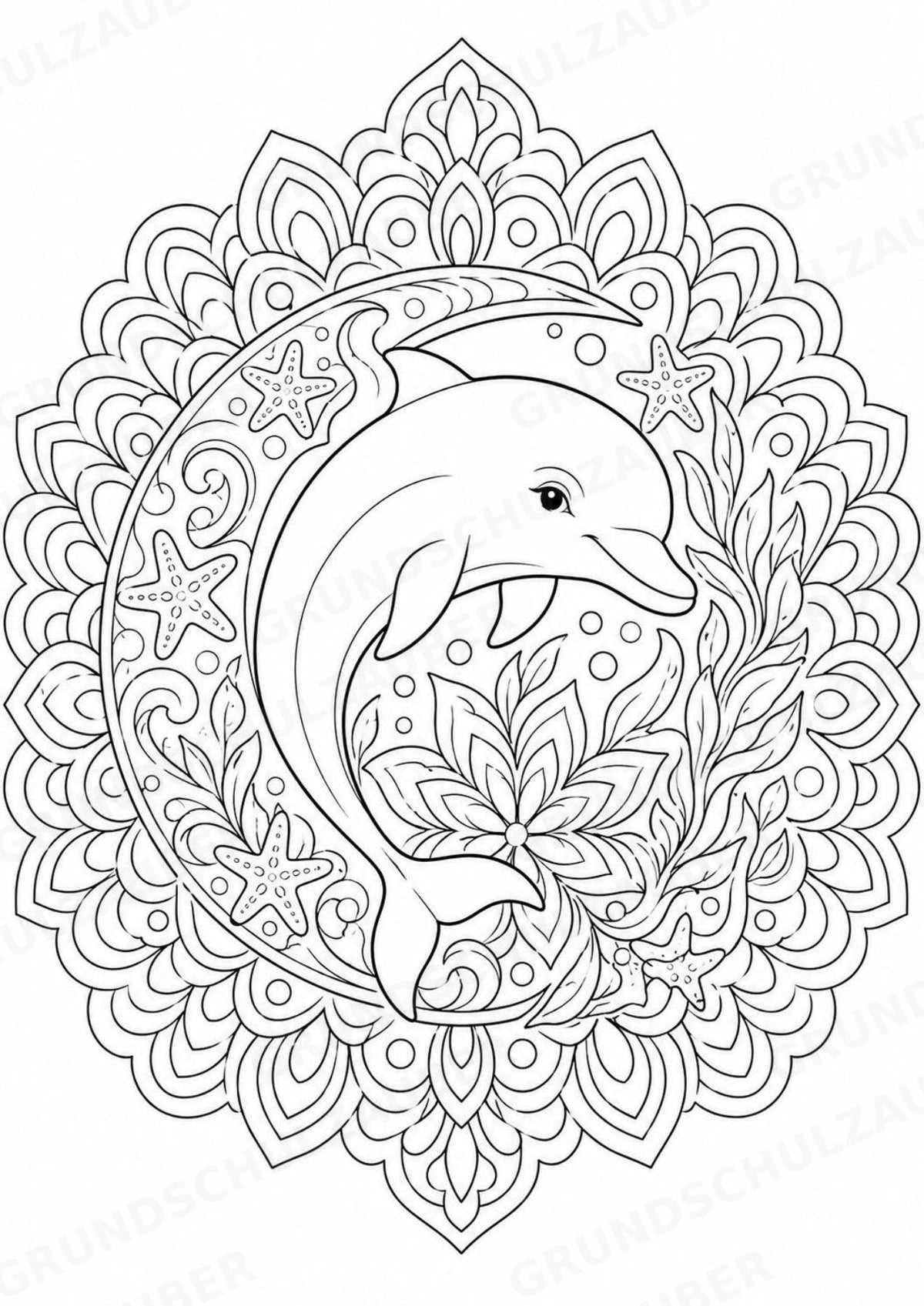 Delfin Mandalas Ausmalbilder – Tiere – 15 Malvorlagen – Materialseite 10