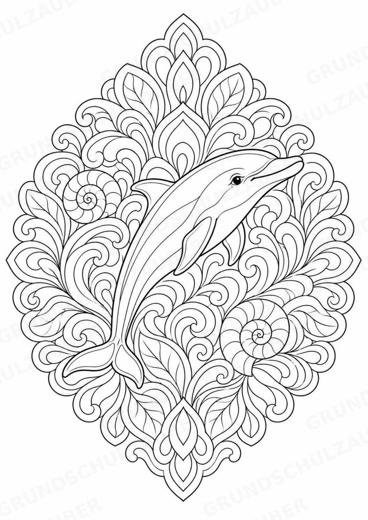 Delfin Mandalas Ausmalbilder – Tiere – 15 Malvorlagen – Materialseite 11