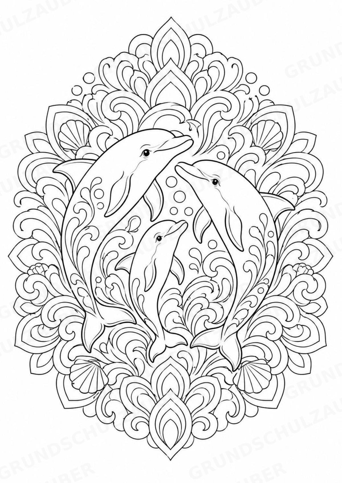 Delfin Mandalas Ausmalbilder – Tiere – 15 Malvorlagen – Materialseite 16