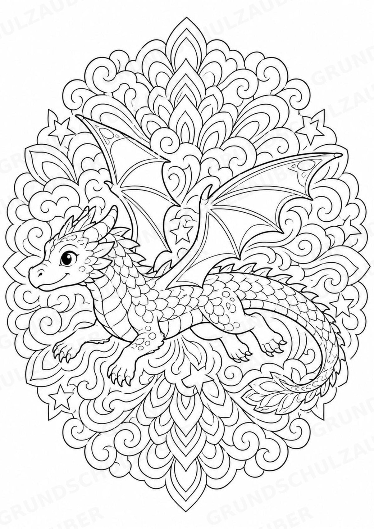 Drachen Mandalas Ausmalbilder – Märchen – 15 Malvorlagen – Materialseite 3