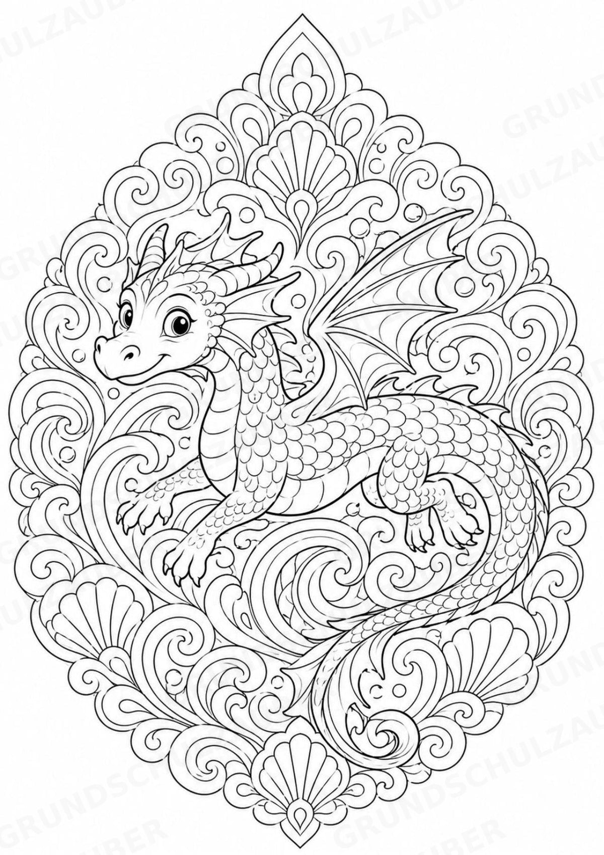 Drachen Mandalas Ausmalbilder – Märchen – 15 Malvorlagen – Materialseite 8