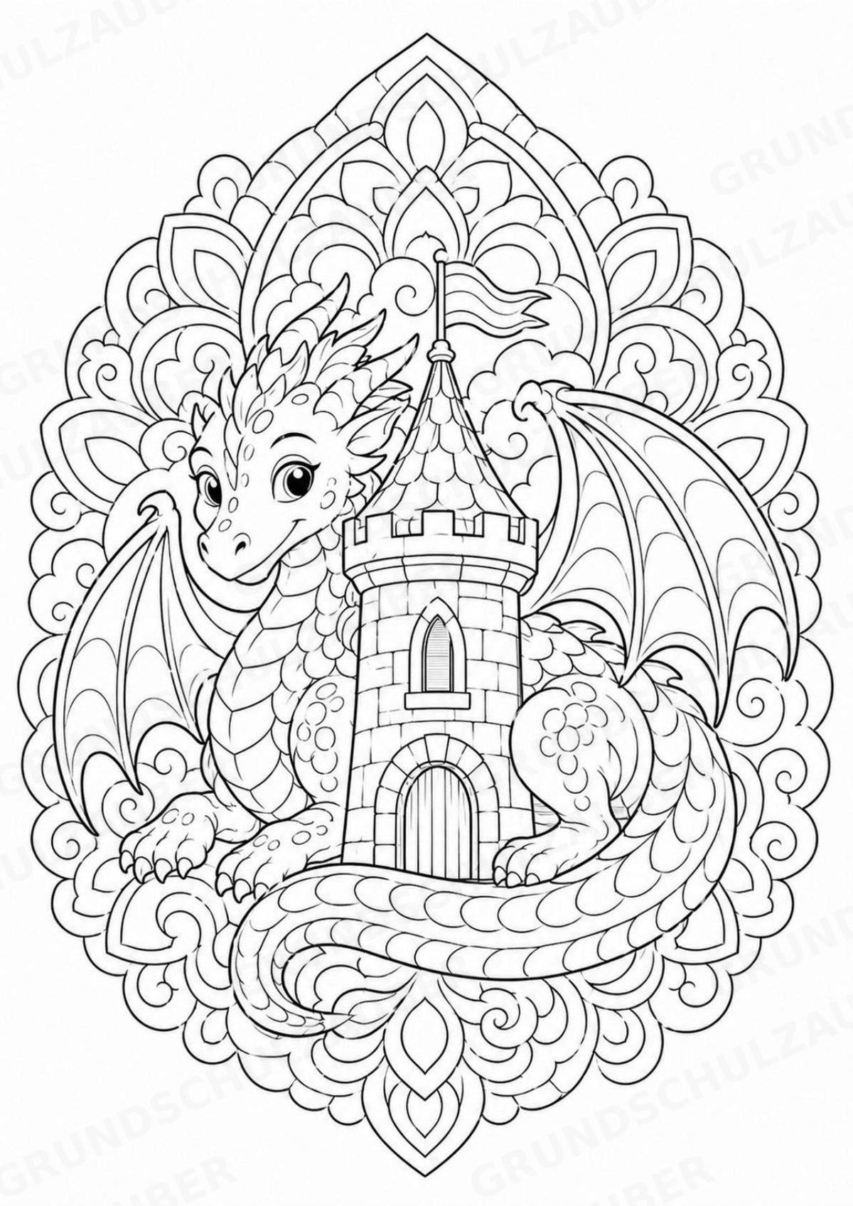 Drachen Mandalas Ausmalbilder – Märchen – 15 Malvorlagen – Materialseite 10