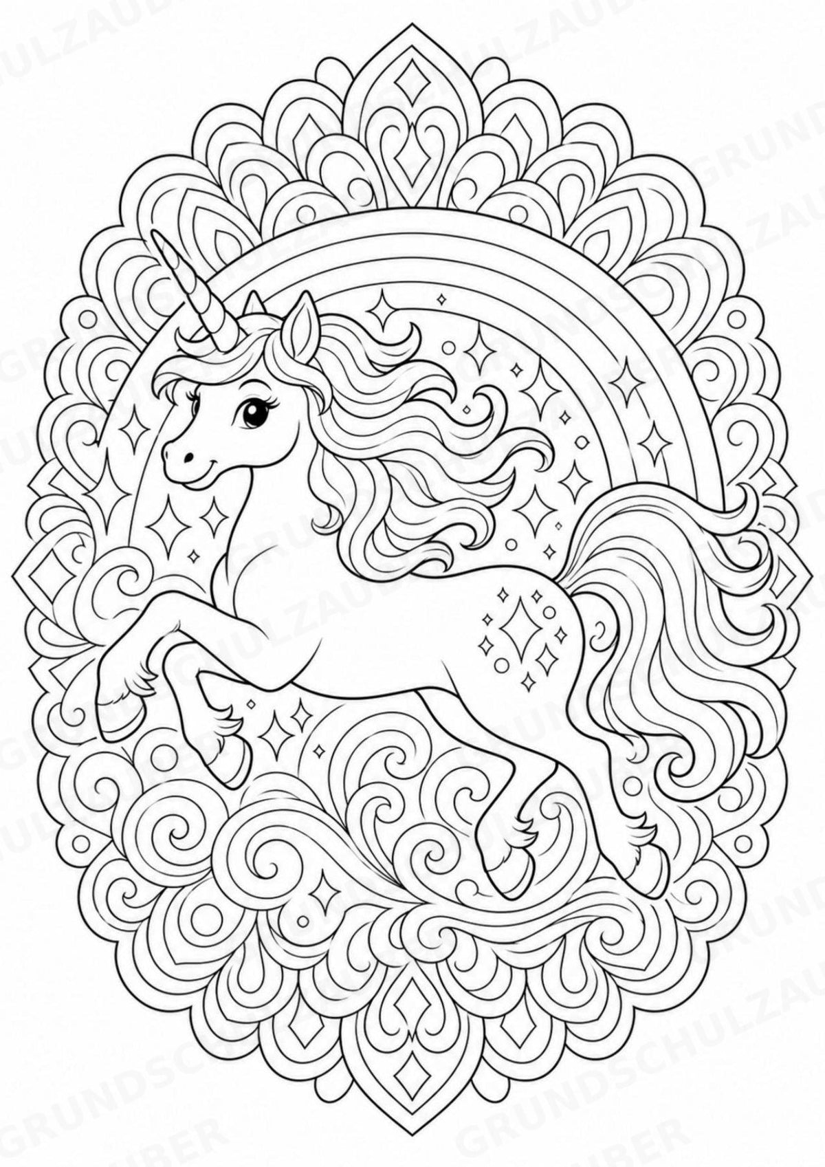 Einhorn Mandalas Ausmalbilder – Märchen – 15 Malvorlagen – Materialseite 6