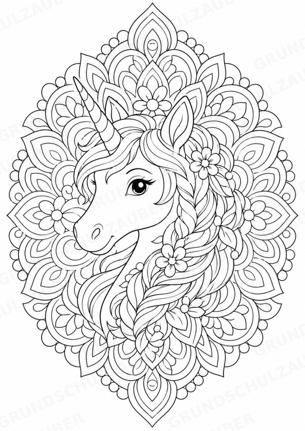 Einhorn Mandalas Ausmalbilder – Märchen – 15 Malvorlagen – Materialseite 7