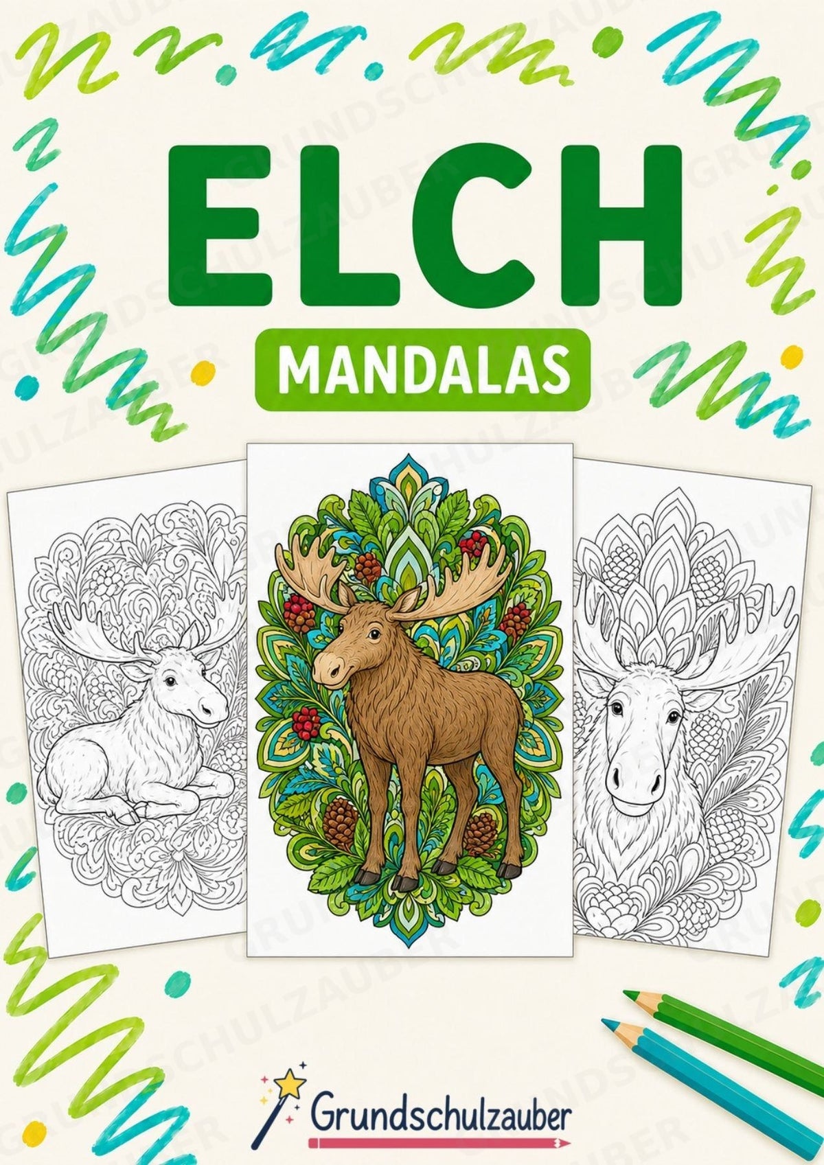 Elch Mandalas Ausmalbilder – Tiere – 15 Malvorlagen – Cover