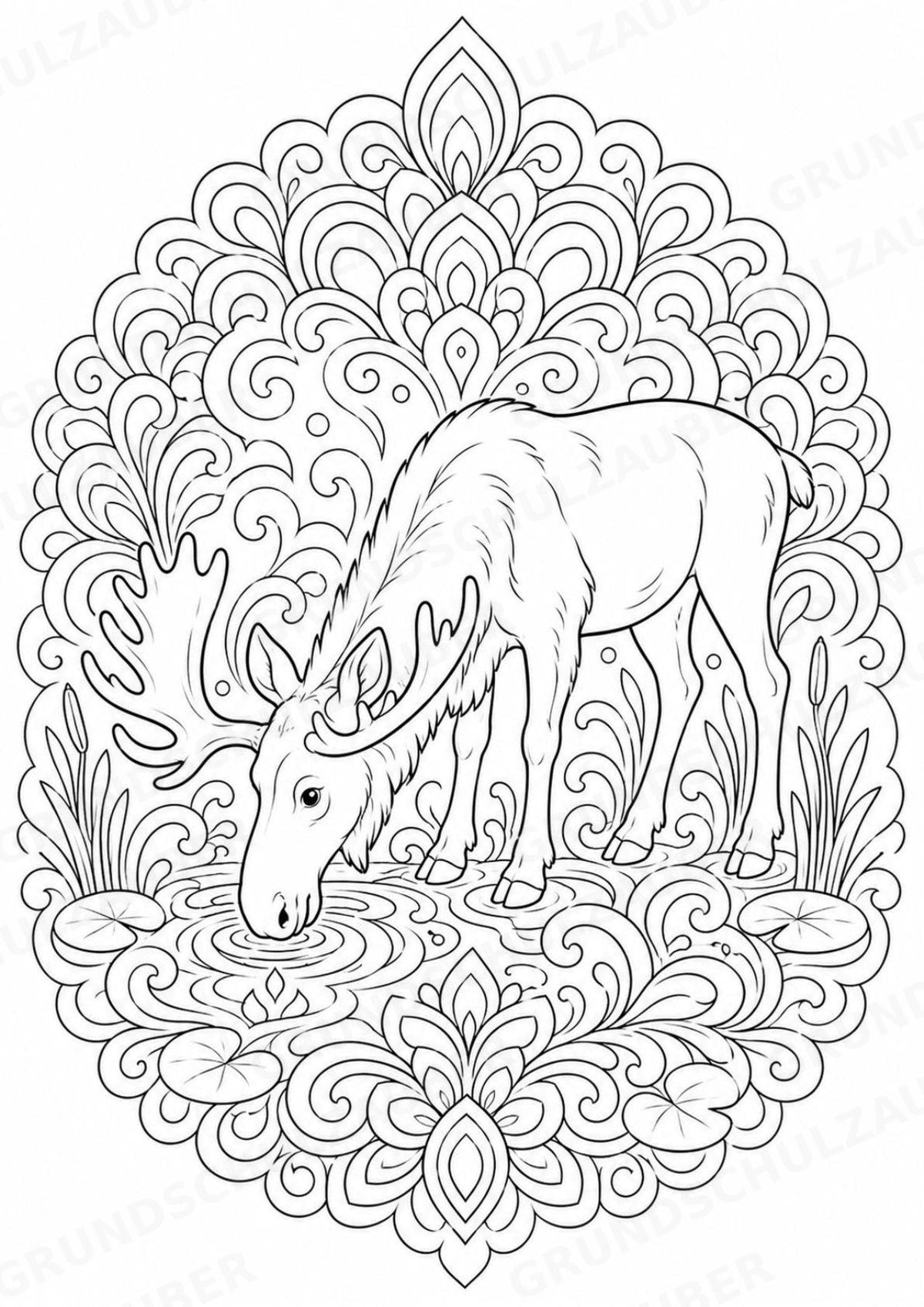 Elch Mandalas Ausmalbilder – Tiere – 15 Malvorlagen – Materialseite 6