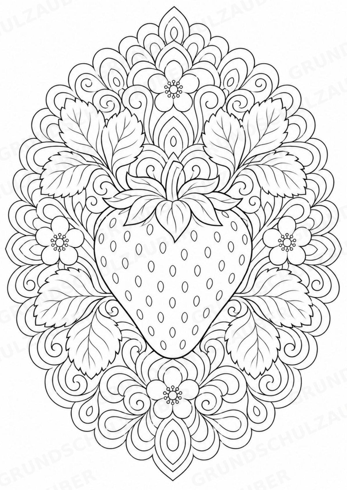 Erdbeere Mandalas Ausmalbilder – Obst – 15 Malvorlagen – Materialseite 2