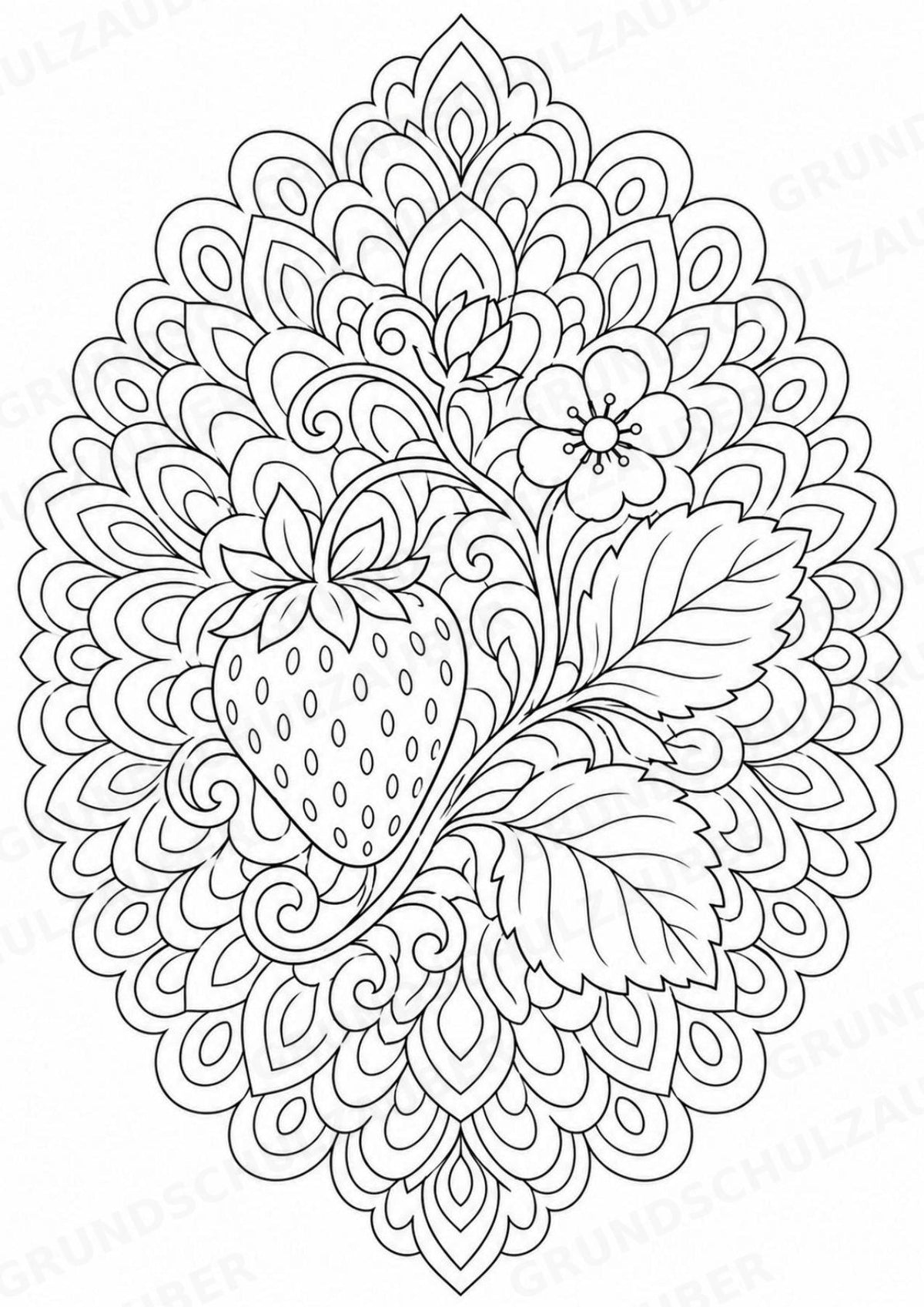 Erdbeere Mandalas Ausmalbilder – Obst – 15 Malvorlagen – Materialseite 6