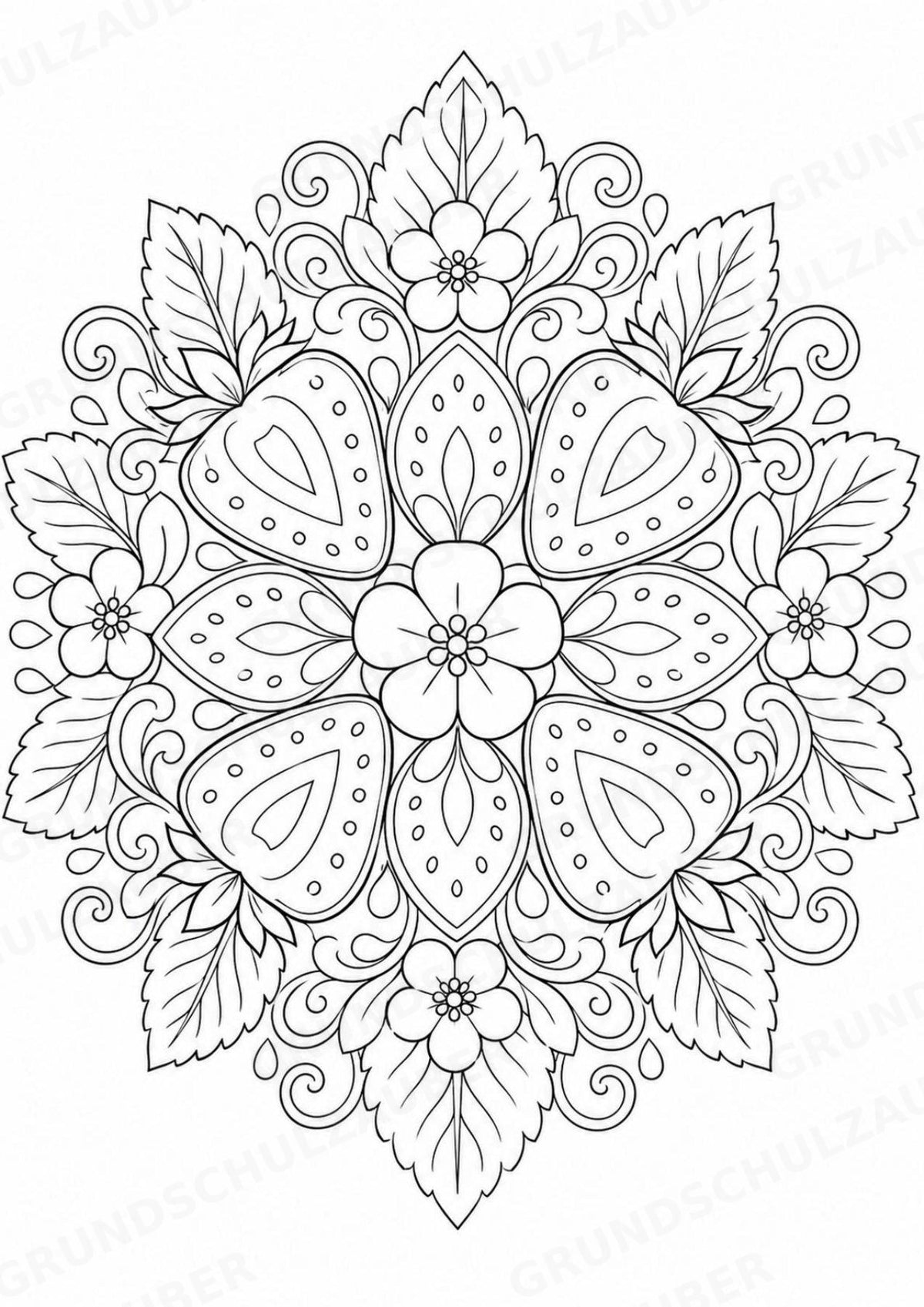 Erdbeere Mandalas Ausmalbilder – Obst – 15 Malvorlagen – Materialseite 8