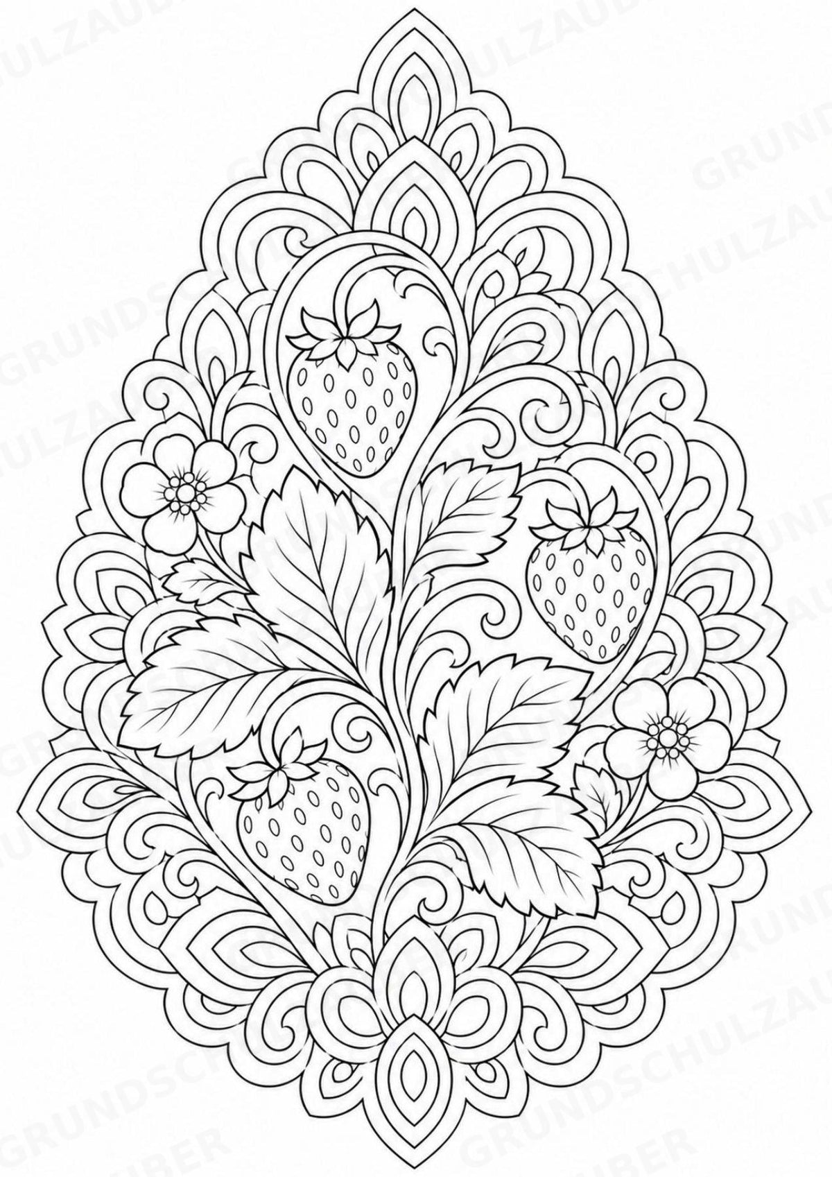 Erdbeere Mandalas Ausmalbilder – Obst – 15 Malvorlagen – Materialseite 13