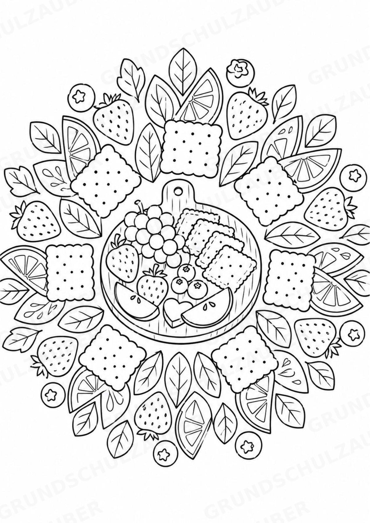 Essen & Trinken Mandalas Ausmalbilder – Essen und Ernährung – 15 Malvorlagen – Materialseite 16