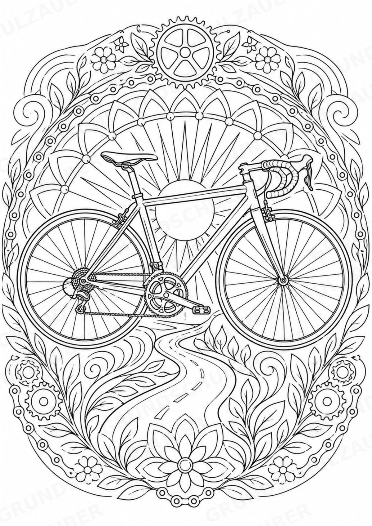 Fahrräder Mandalas Ausmalbilder – Fahrzeuge – 15 Malvorlagen – Materialseite 4