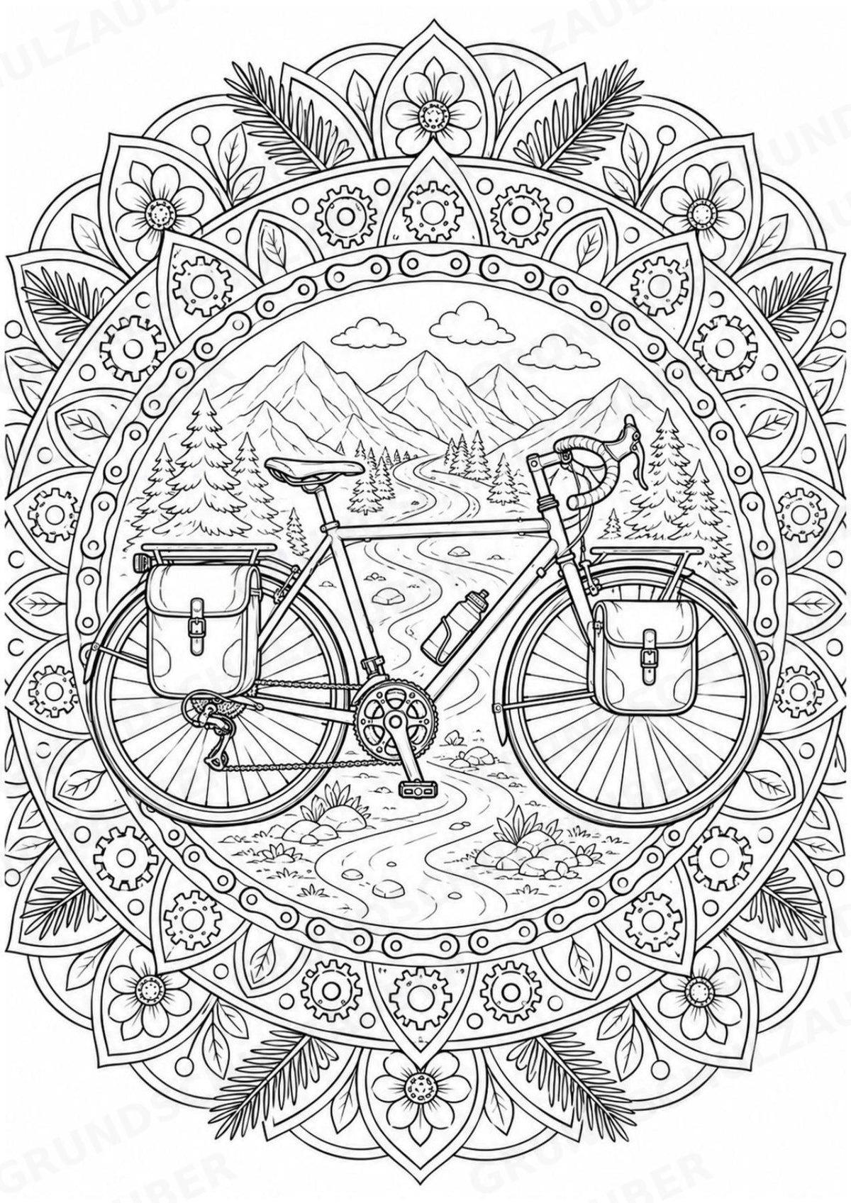 Fahrräder Mandalas Ausmalbilder – Fahrzeuge – 15 Malvorlagen – Materialseite 9