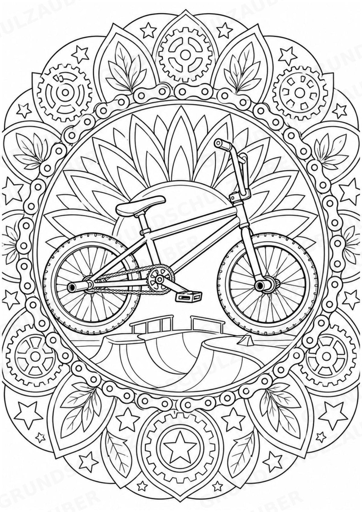 Fahrräder Mandalas Ausmalbilder – Fahrzeuge – 15 Malvorlagen – Materialseite 13
