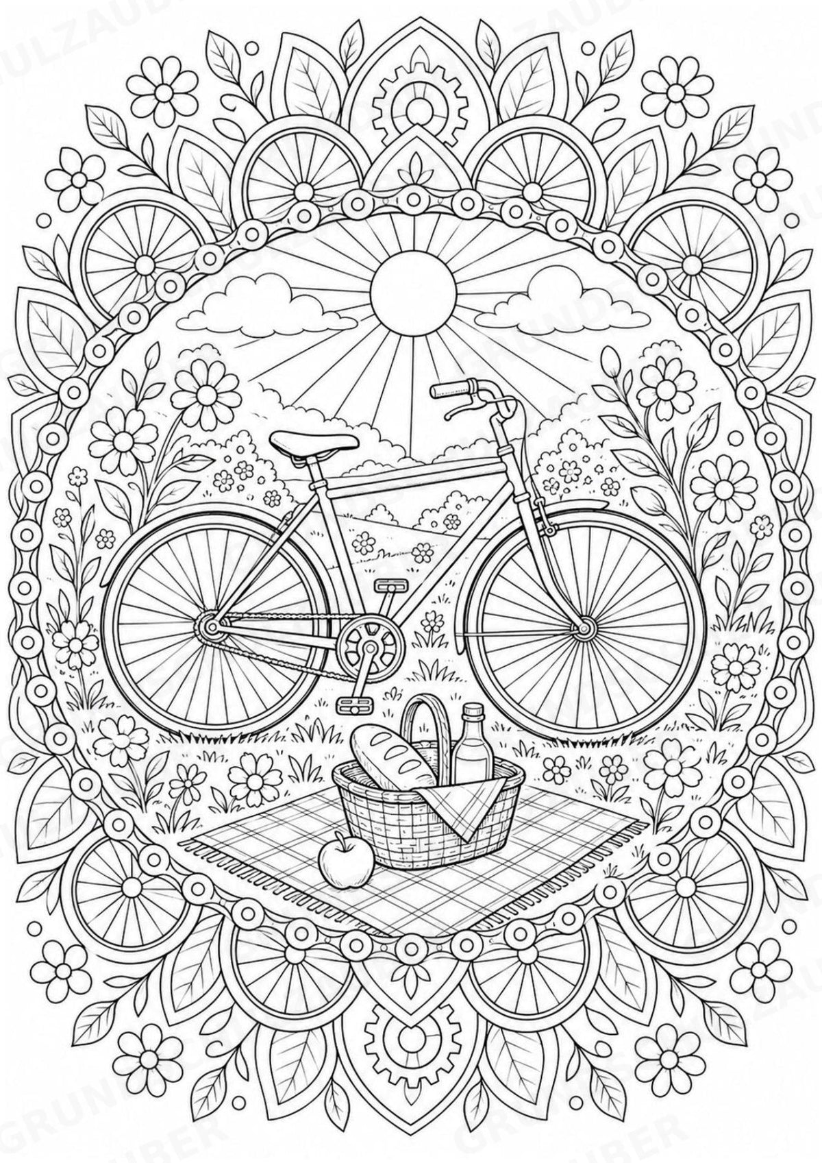 Fahrräder Mandalas Ausmalbilder – Fahrzeuge – 15 Malvorlagen – Materialseite 14