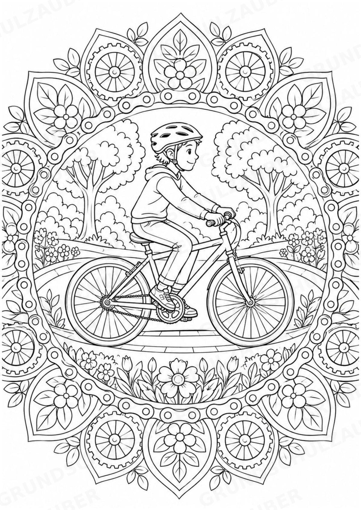 Fahrräder Mandalas Ausmalbilder – Fahrzeuge – 15 Malvorlagen – Materialseite 16