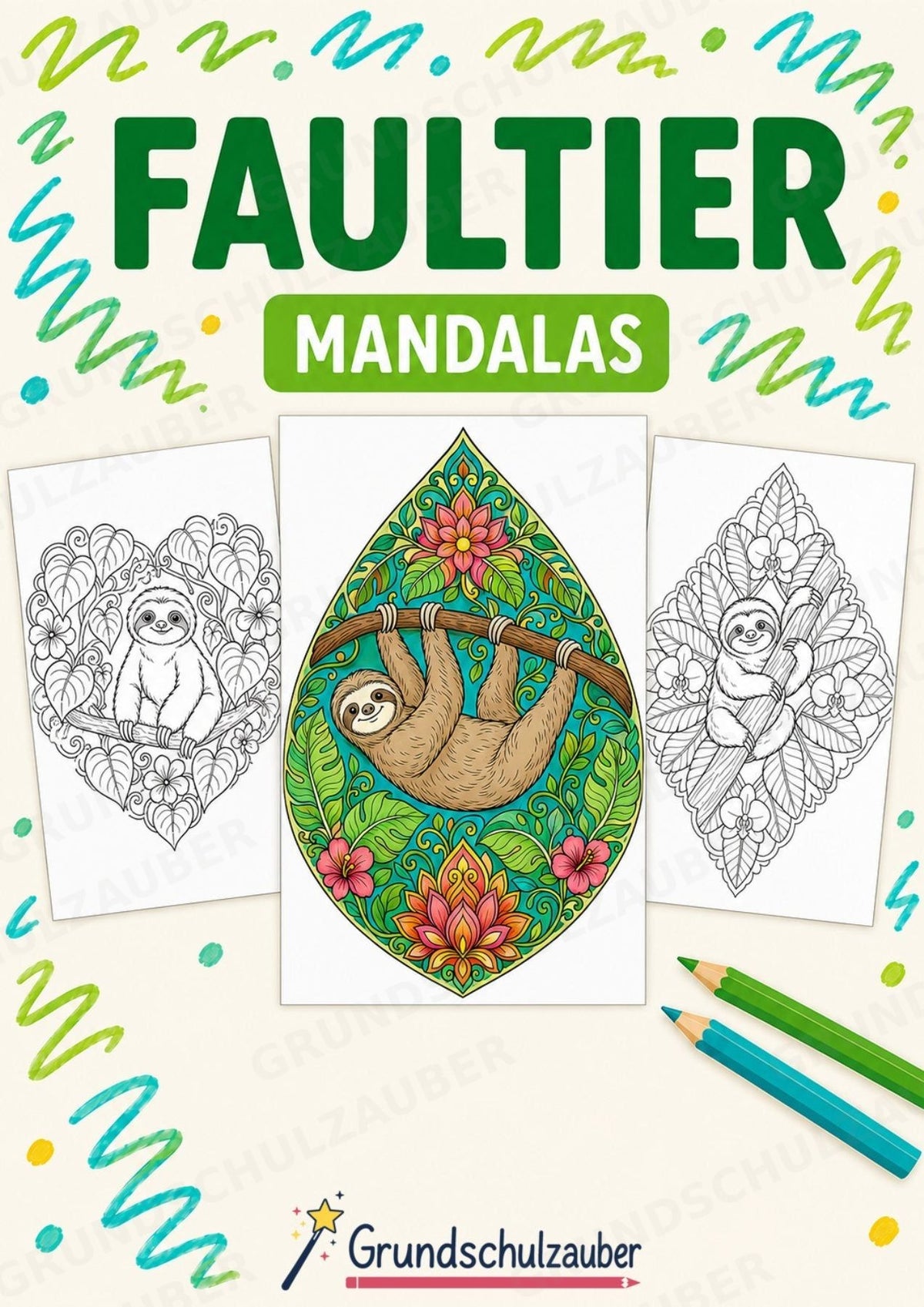 Faultier Mandalas Ausmalbilder – Tiere – 15 Malvorlagen – Cover