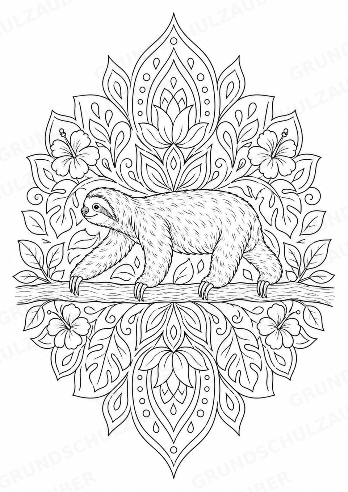 Faultier Mandalas Ausmalbilder – Tiere – 15 Malvorlagen – Materialseite 10
