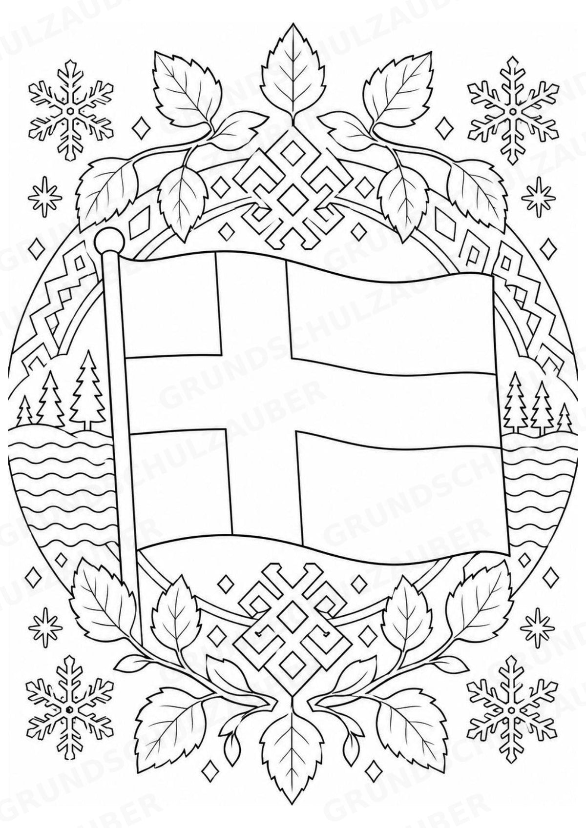 Finnland Mandalas Ausmalbilder – Länder und Kulturen – 15 Malvorlagen – Materialseite 4