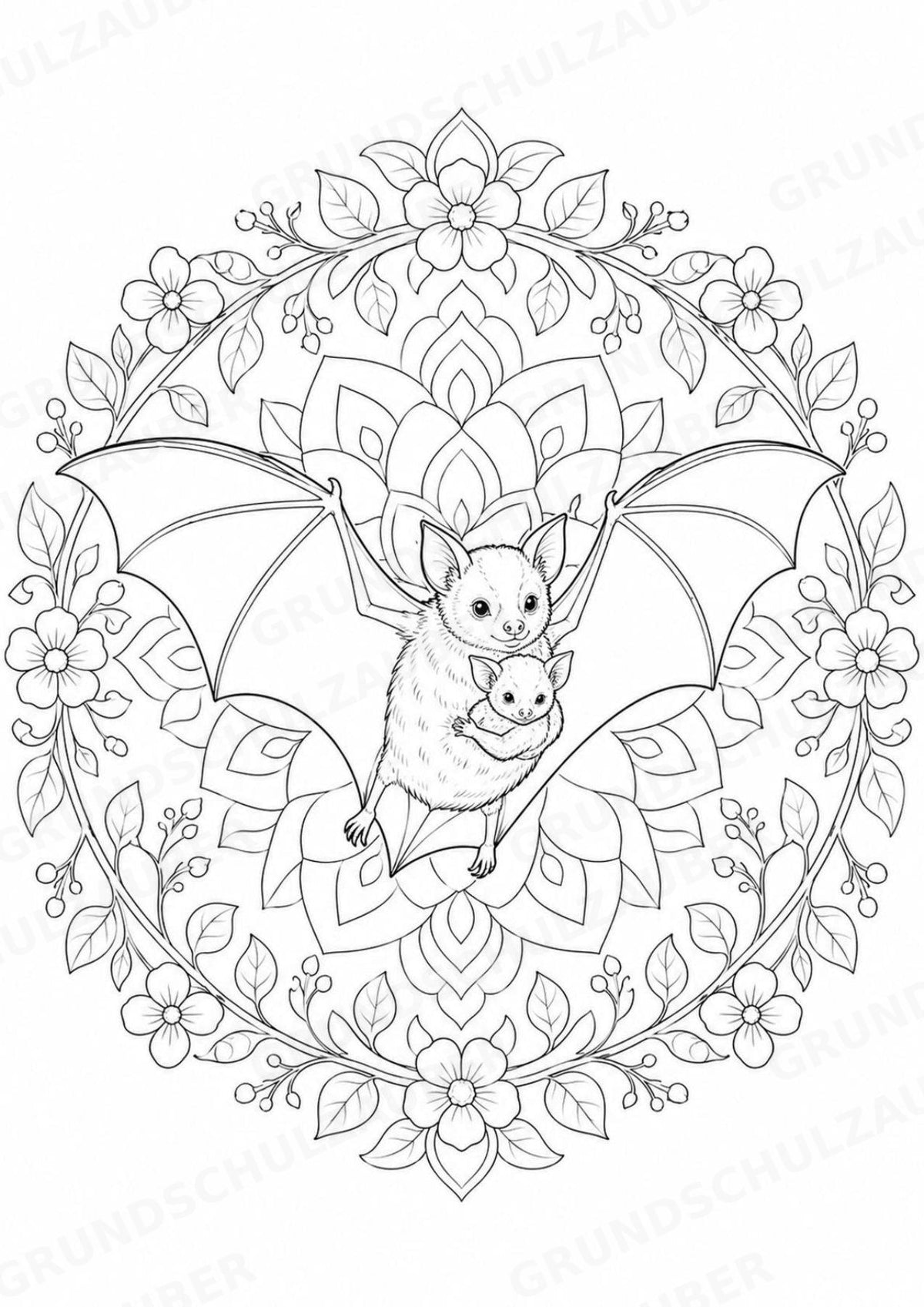 Fledermaus Mandalas Ausmalbilder – Tiere – 15 Malvorlagen – Materialseite 8
