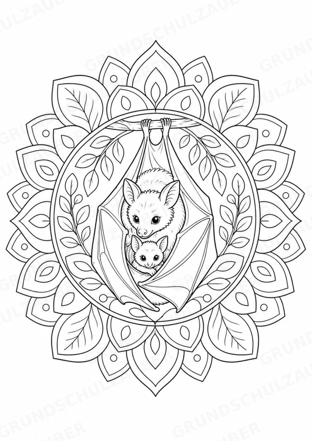 Fledermaus Mandalas Ausmalbilder – Tiere – 15 Malvorlagen – Materialseite 16